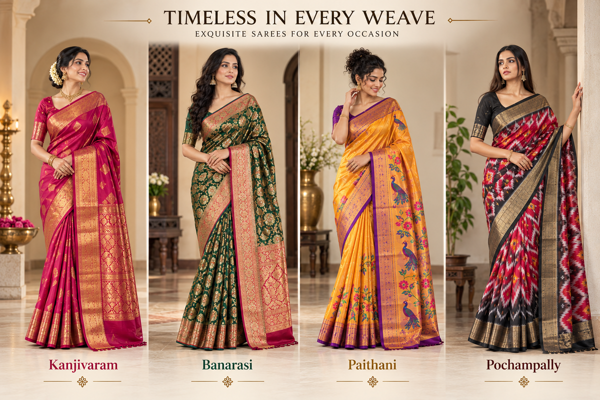 The Complete Guide to Buying Indian Silk Sarees in the USA (2026): Kanjivaram, Banarasi & Handloom Varieties