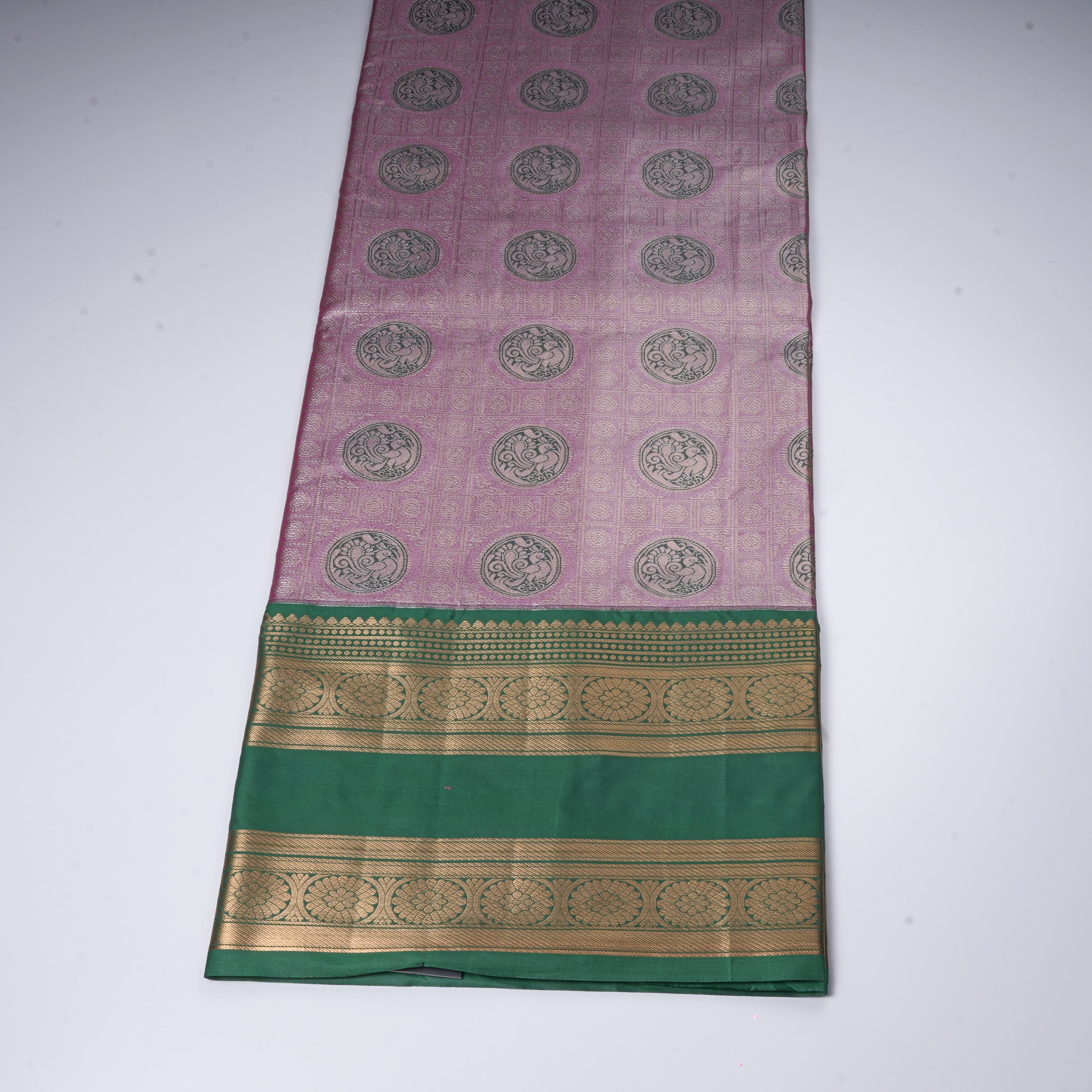 Pink Kanjivaram Silk Saree Gold Zari Peacocks