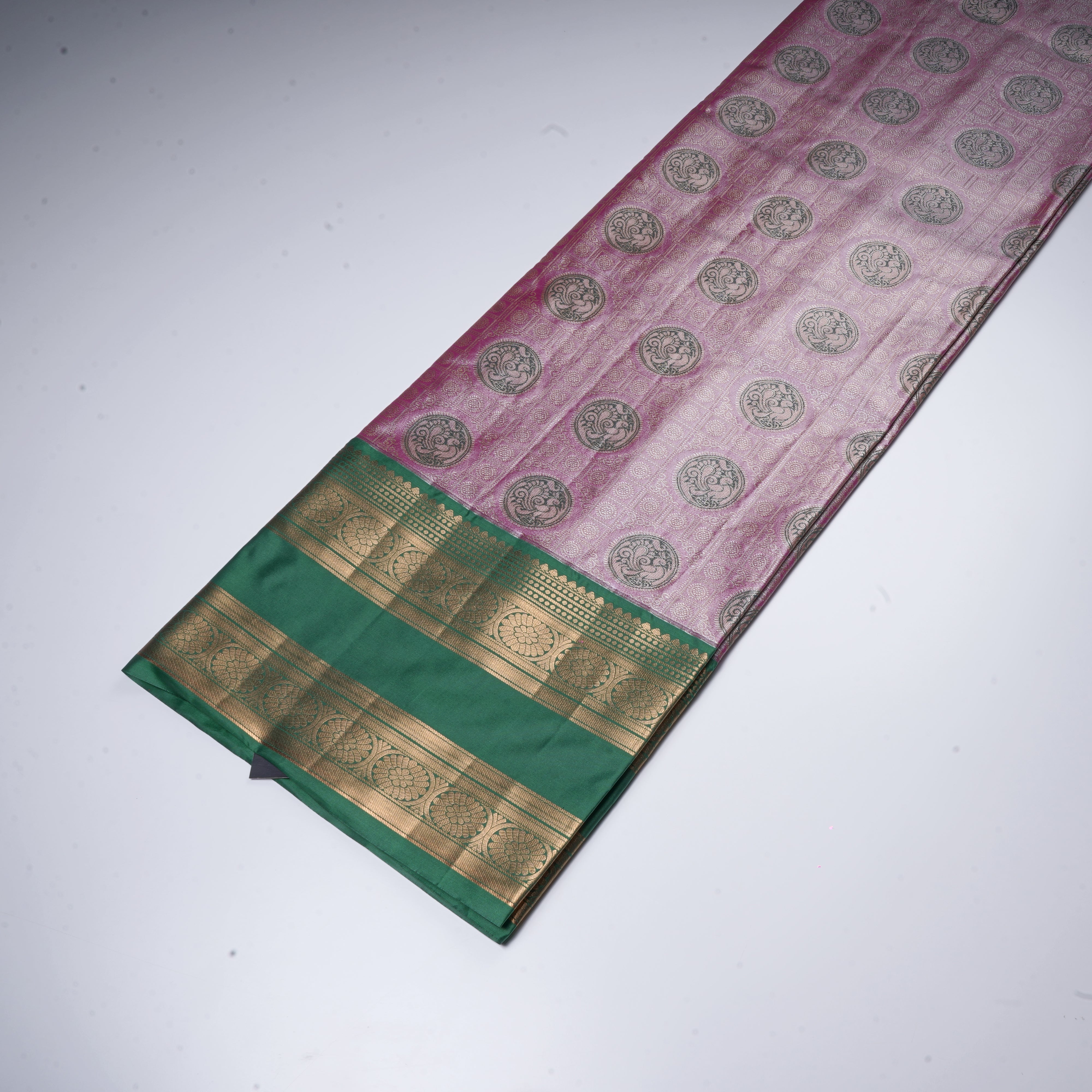 Pink Kanjivaram Silk Saree Gold Zari Peacocks
