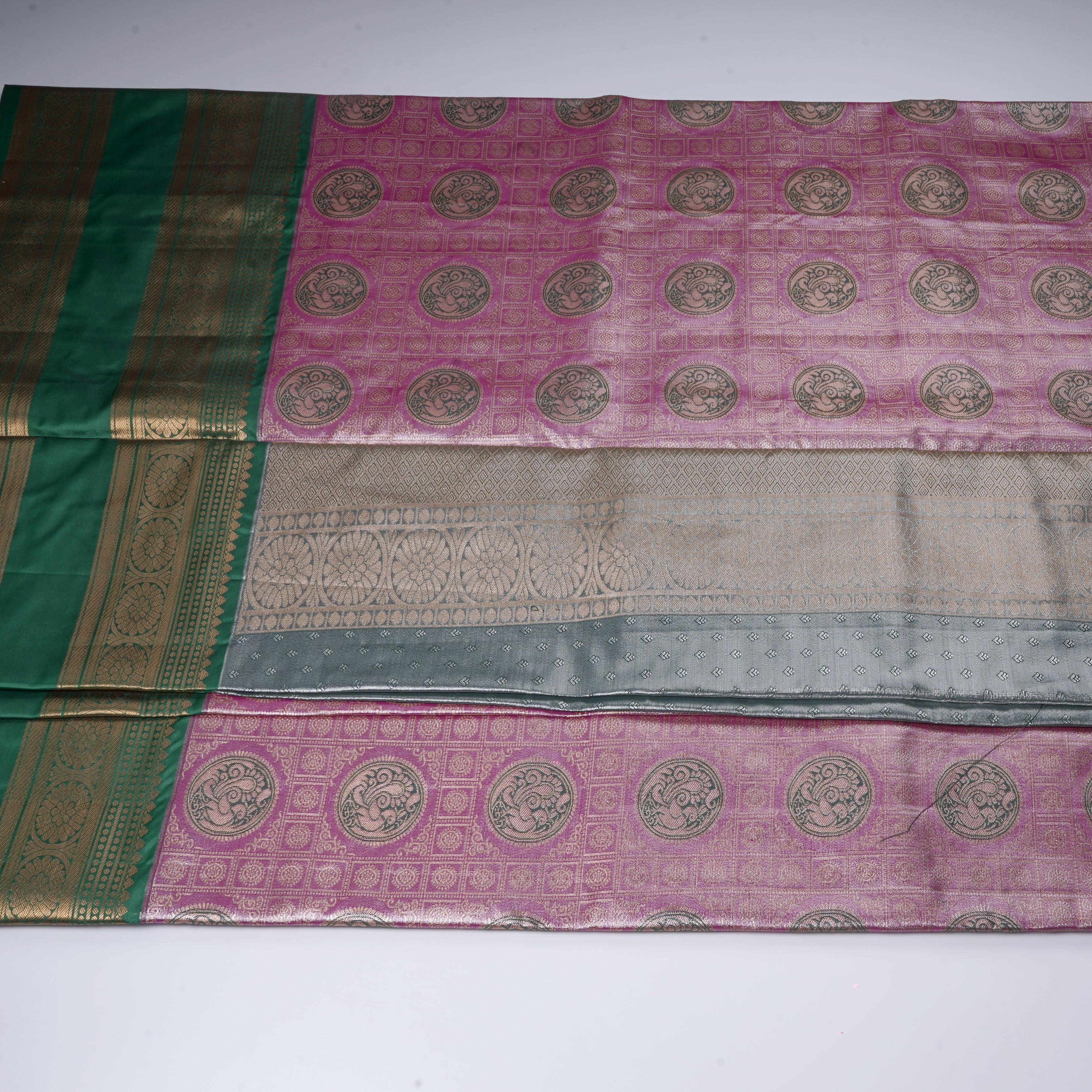 Pink Kanjivaram Silk Saree Gold Zari Peacocks