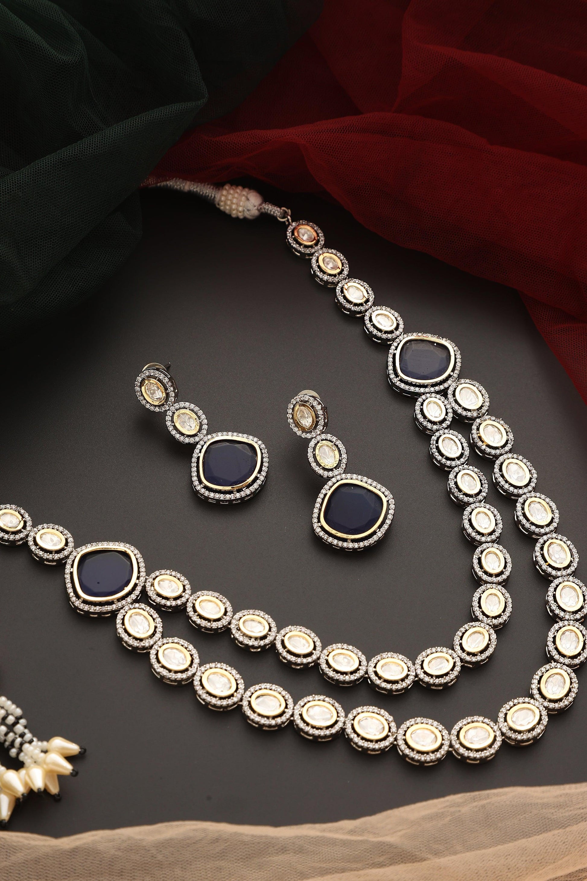 Sapphire Symphony Polki Necklace set - Dyulokha