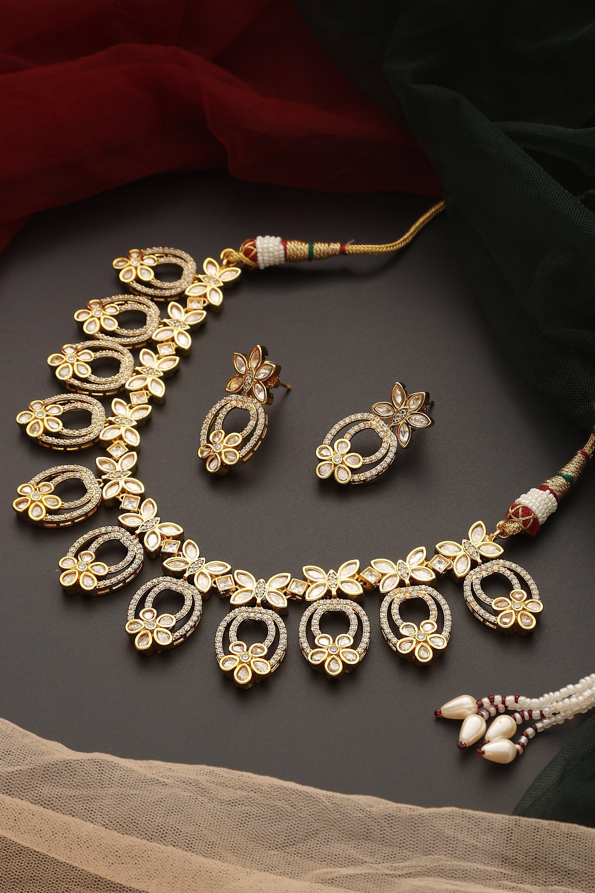 Gilded Opulence Polki Necklace Set - Dyulokha