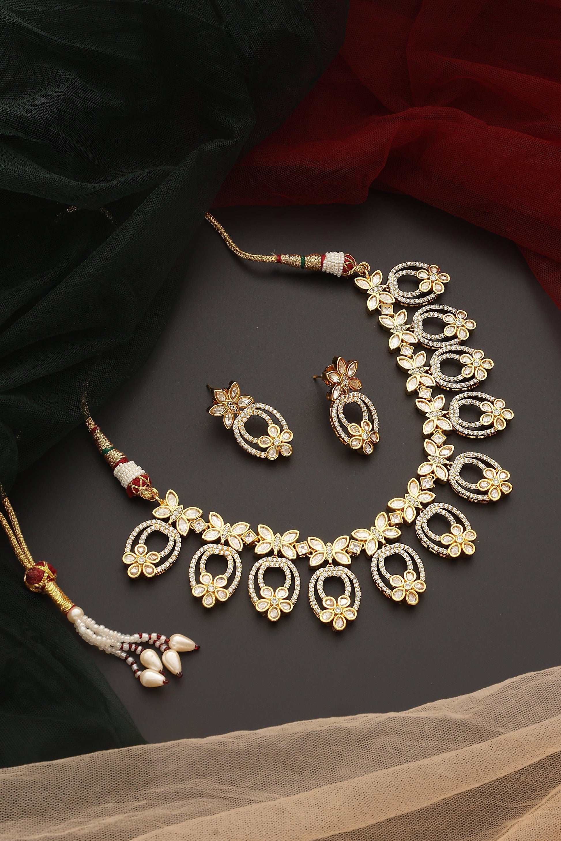 Gilded Opulence Polki Necklace Set - Dyulokha