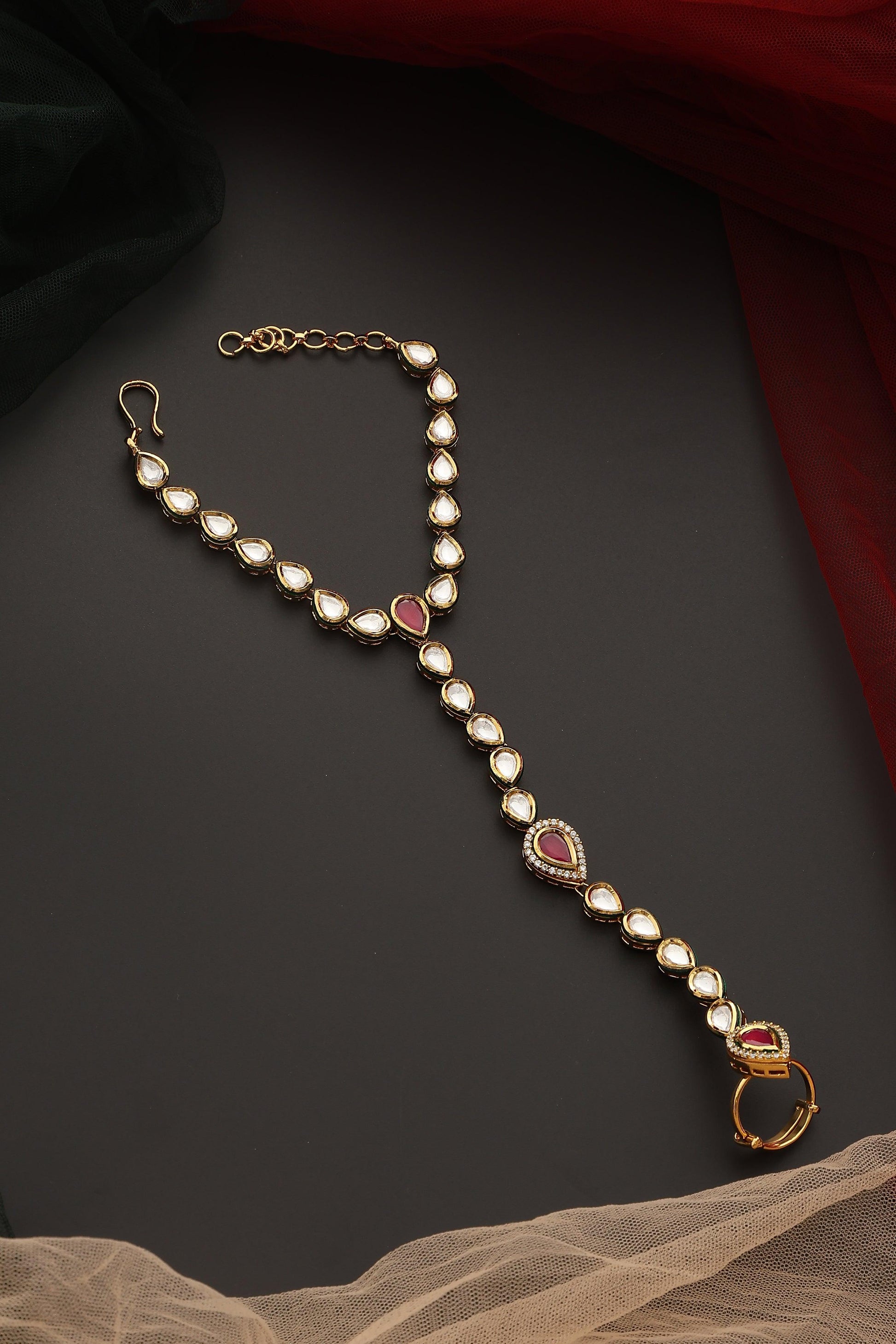 Crimson Charm Kundan Hathphool - Dyulokha