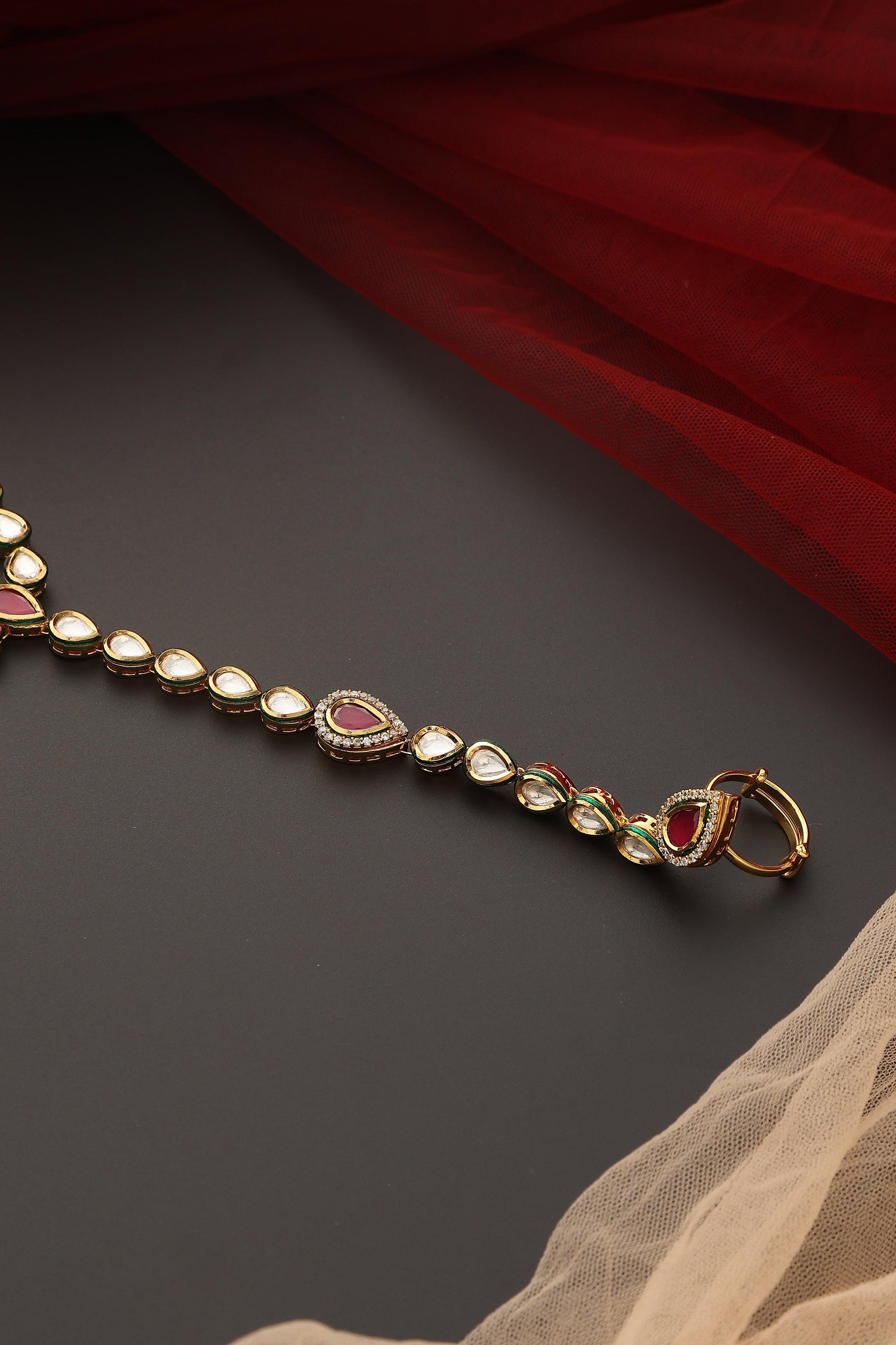 Crimson Charm Kundan Hathphool - Dyulokha