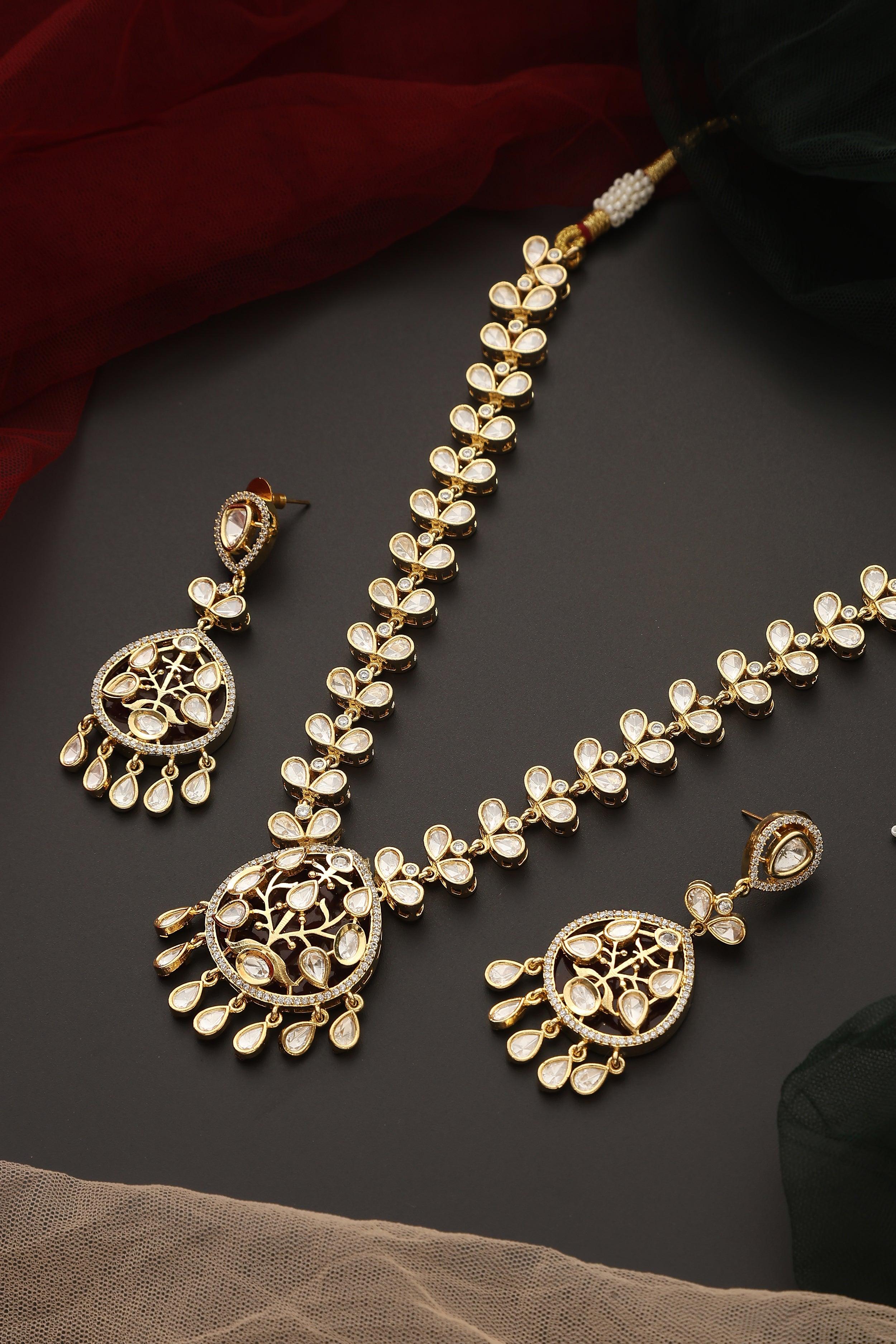 Ruby-Hued Polki Necklace set - Dyulokha