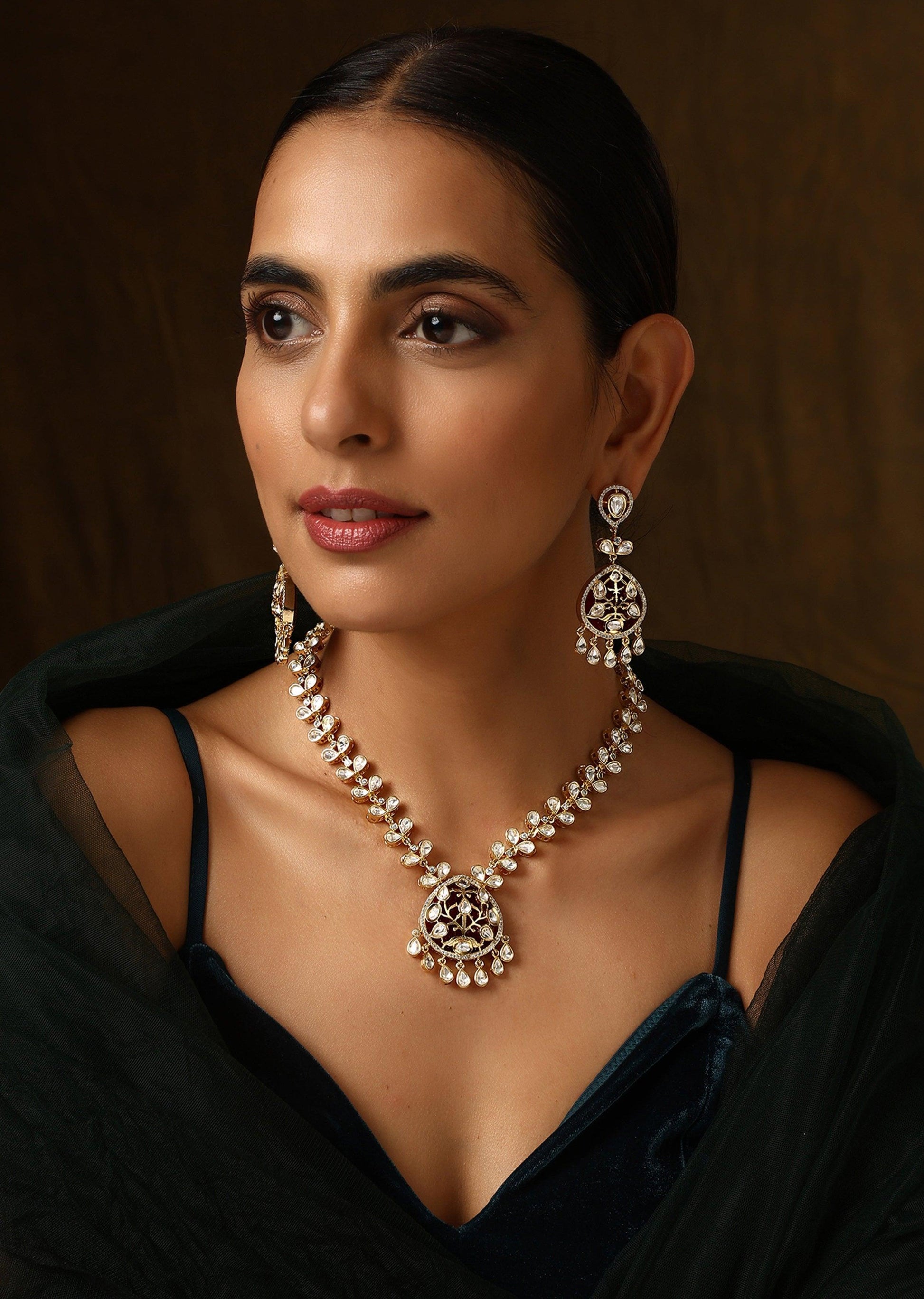 Ruby-Hued Polki Necklace set - Dyulokha
