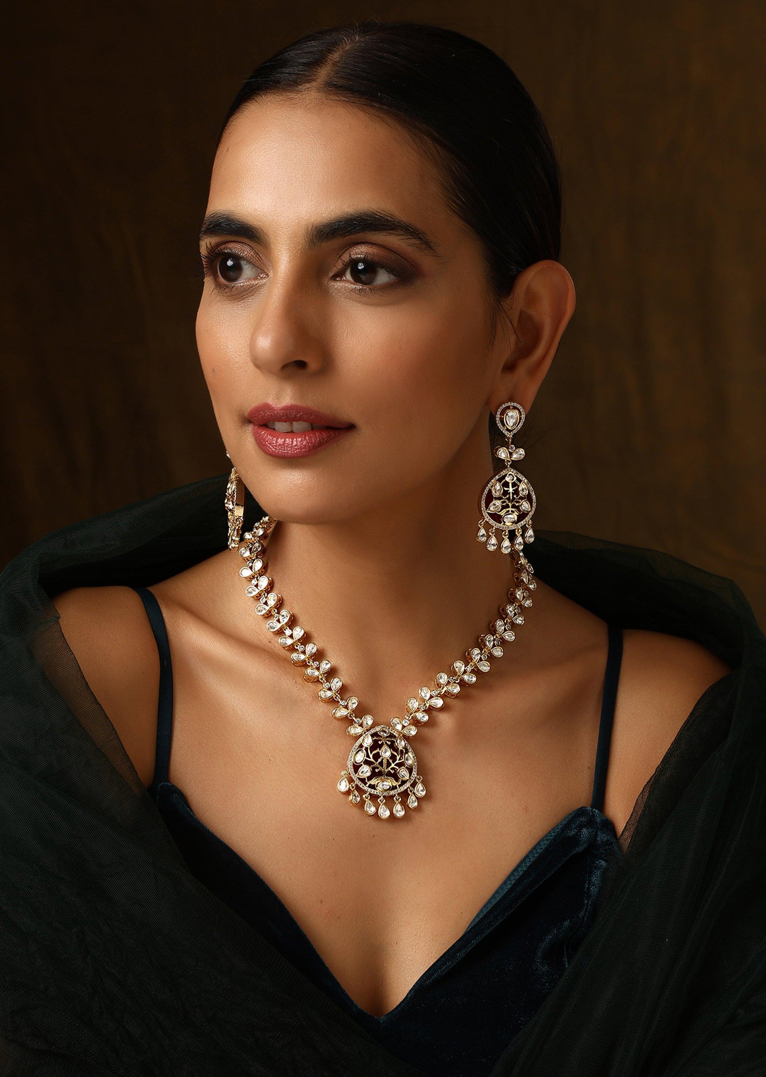 Ruby-Hued Polki Necklace set - Dyulokha