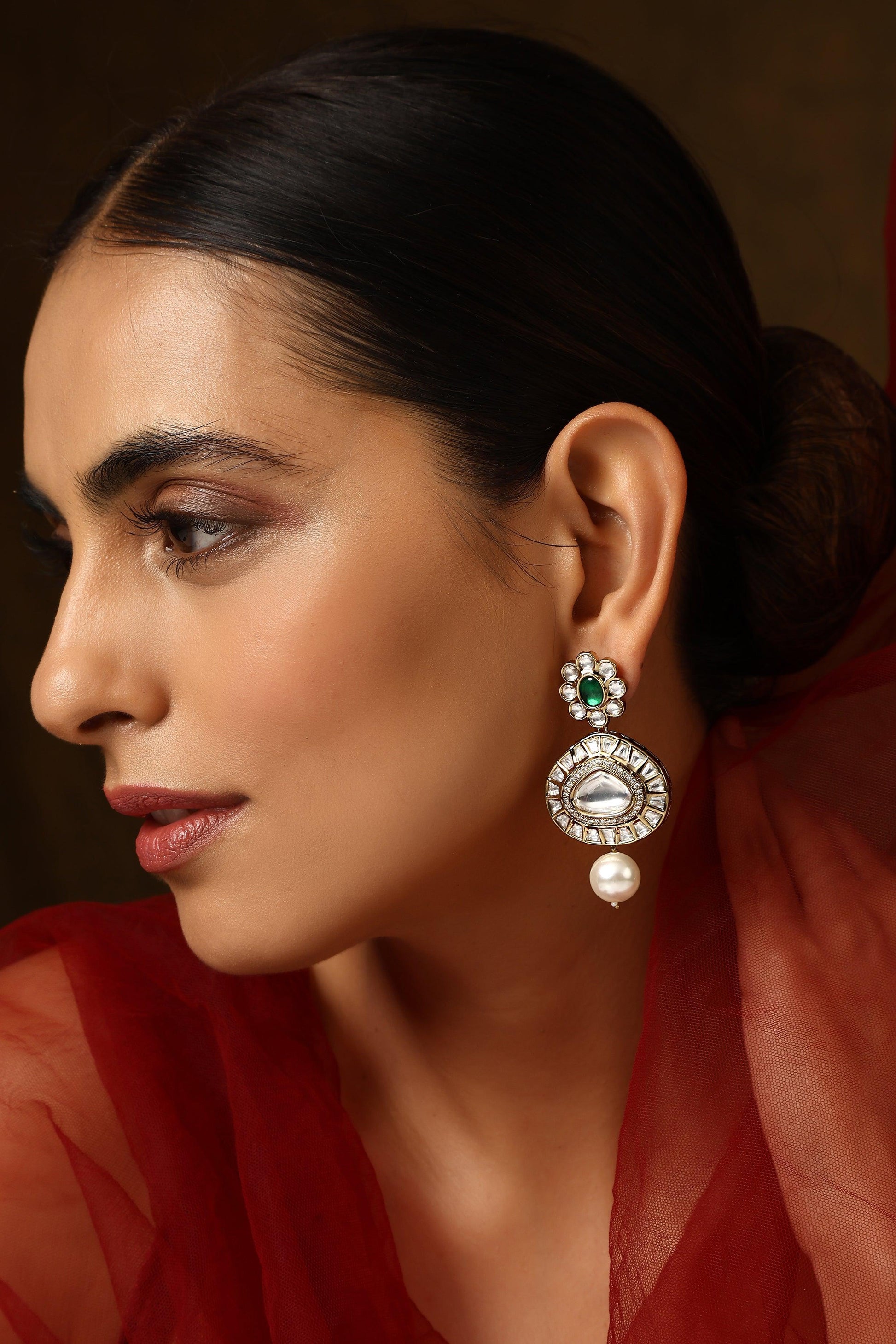 Emerald Cascade Polki Dangler Earrings - Dyulokha