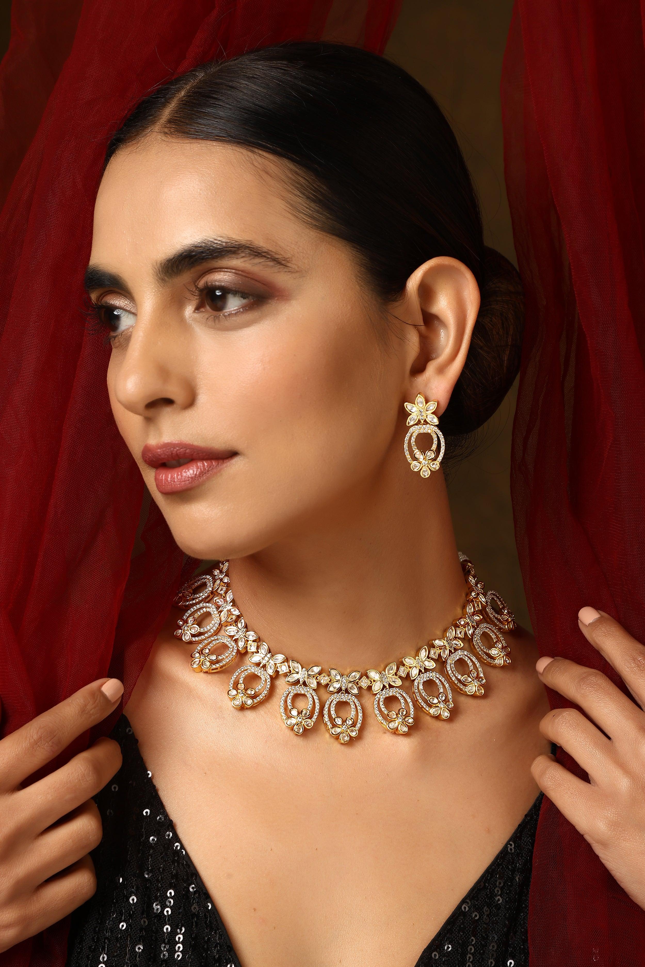 Gilded Opulence Polki Necklace Set - Dyulokha