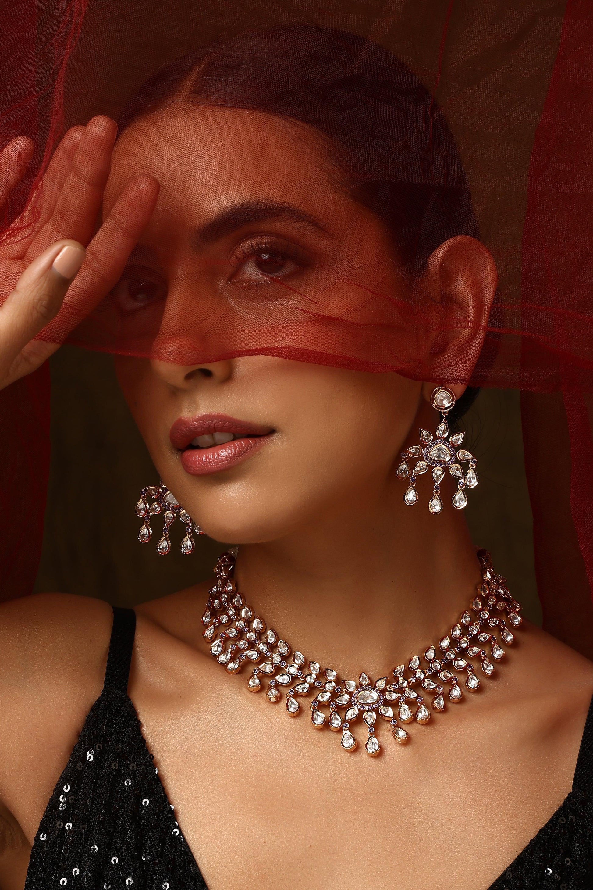 Lavender Elegance Polki Necklace Set - Dyulokha