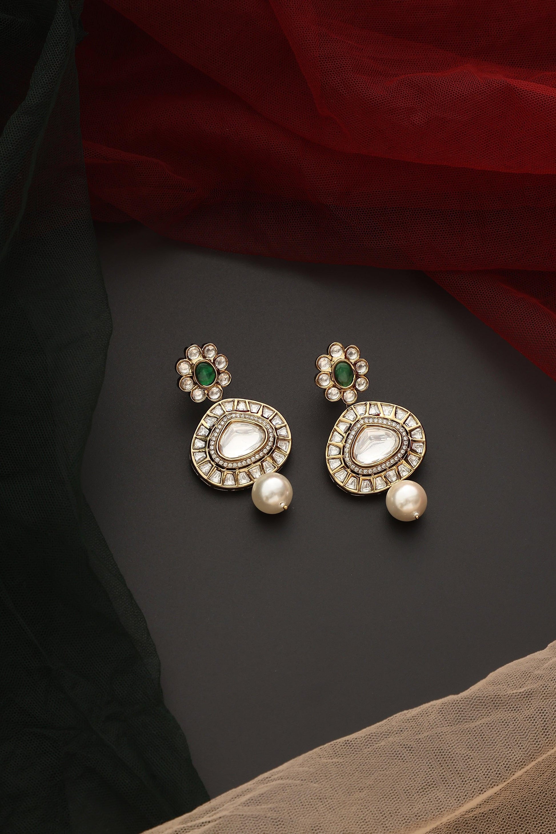 Emerald Cascade Polki Dangler Earrings - Dyulokha