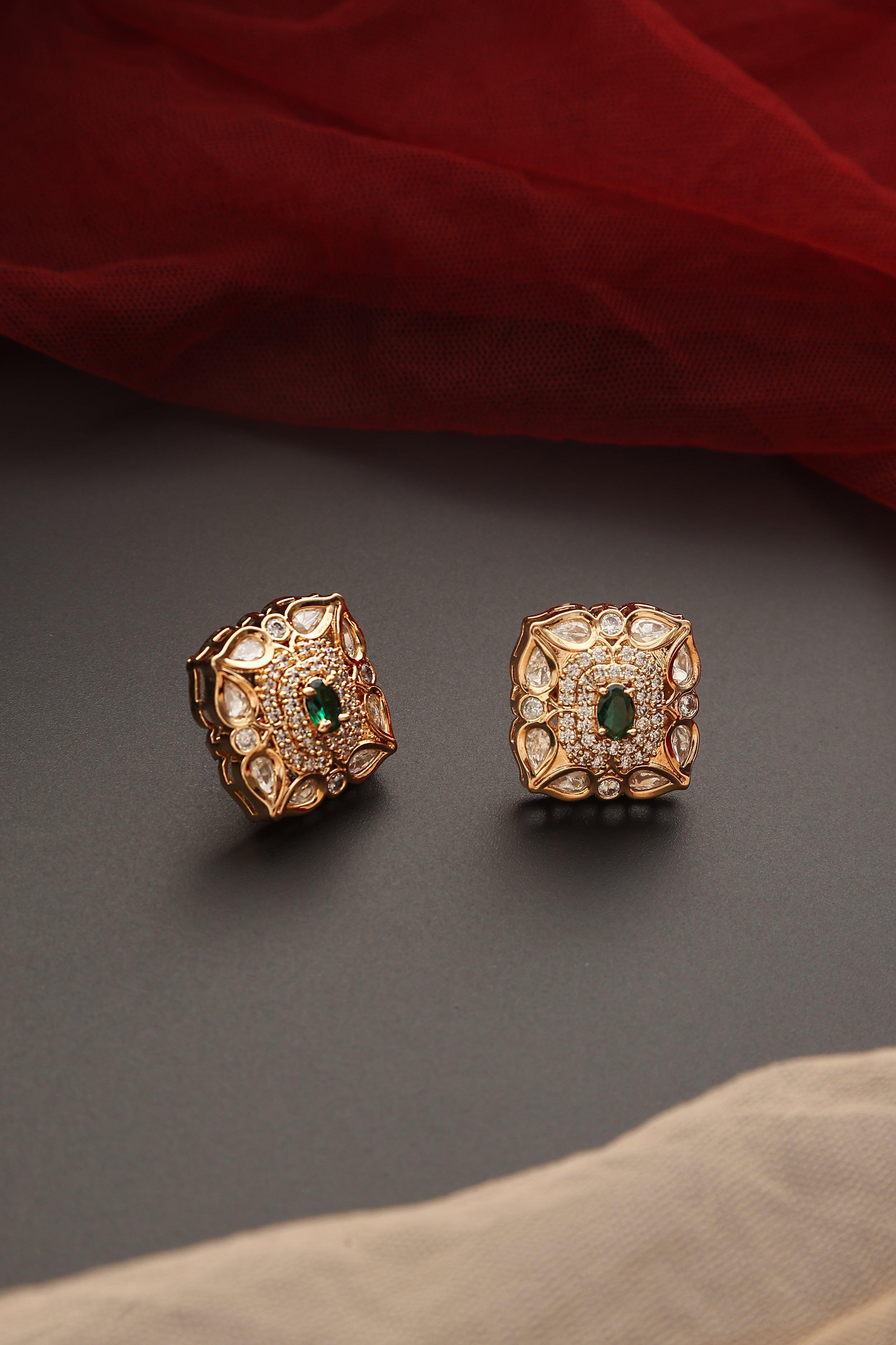 Verdant Glamour Polki Stud Earrings - Dyulokha