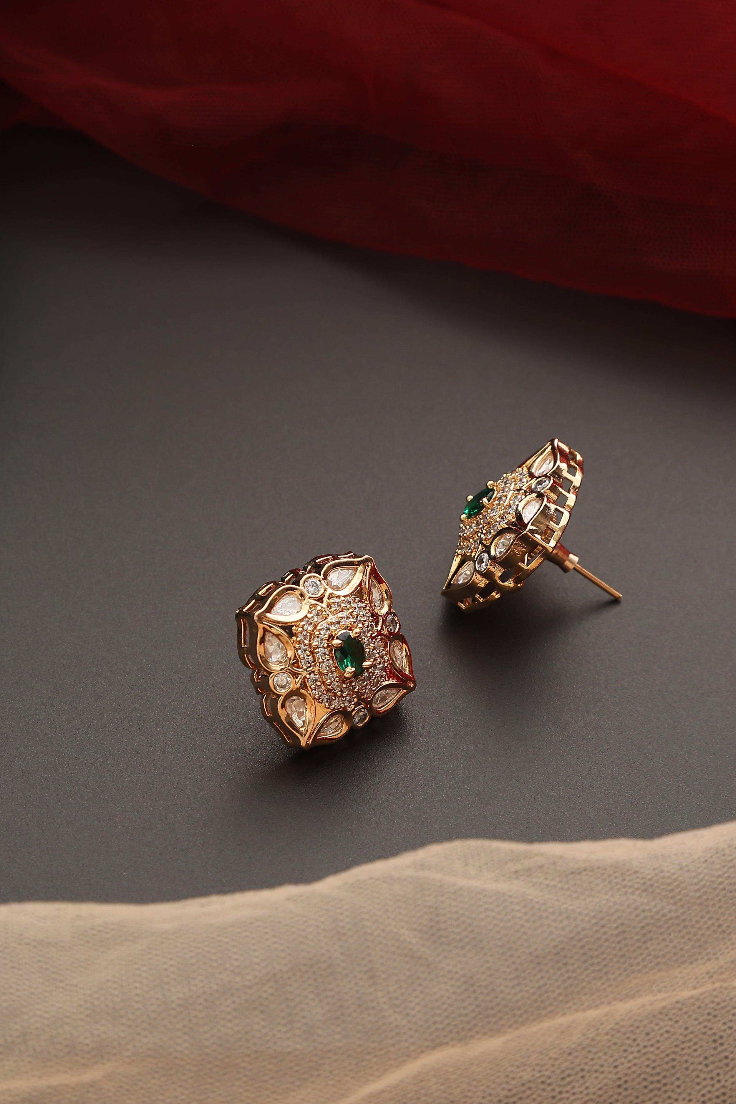Verdant Glamour Polki Stud Earrings - Dyulokha
