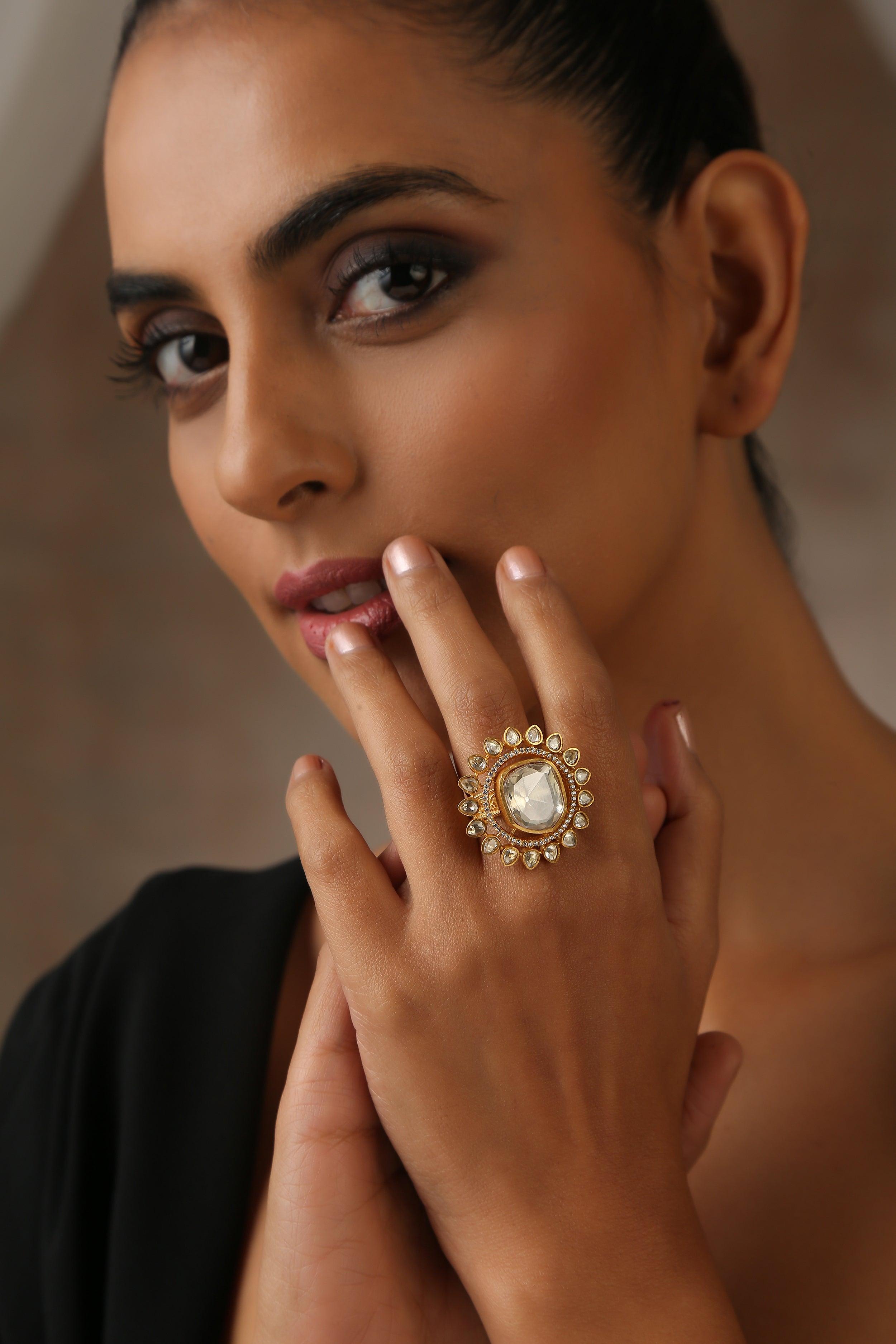 Golden Radiance Polki Ring - Dyulokha