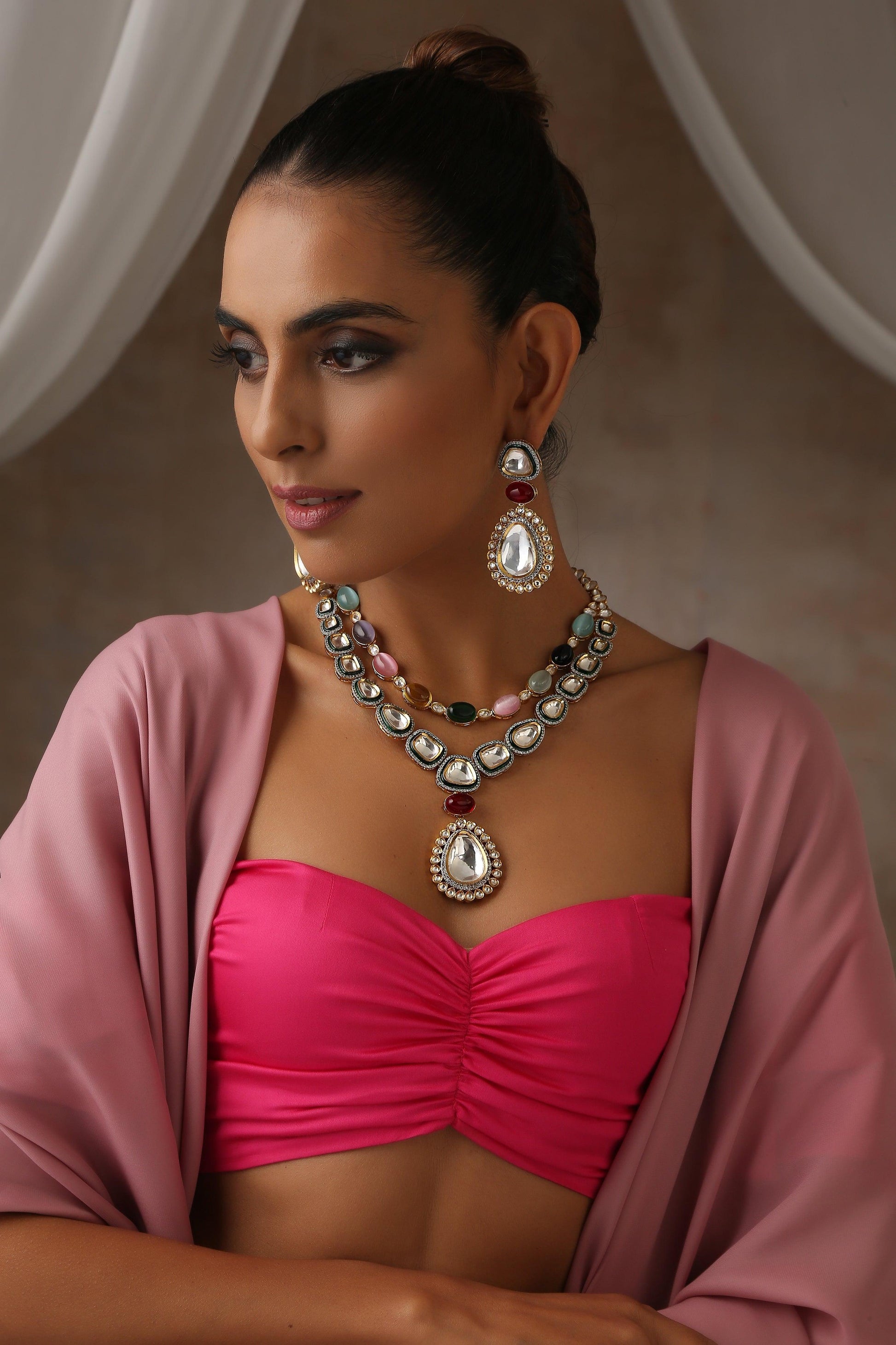 Vibrant Splendor Multicolour Layered Necklace Set - Dyulokha