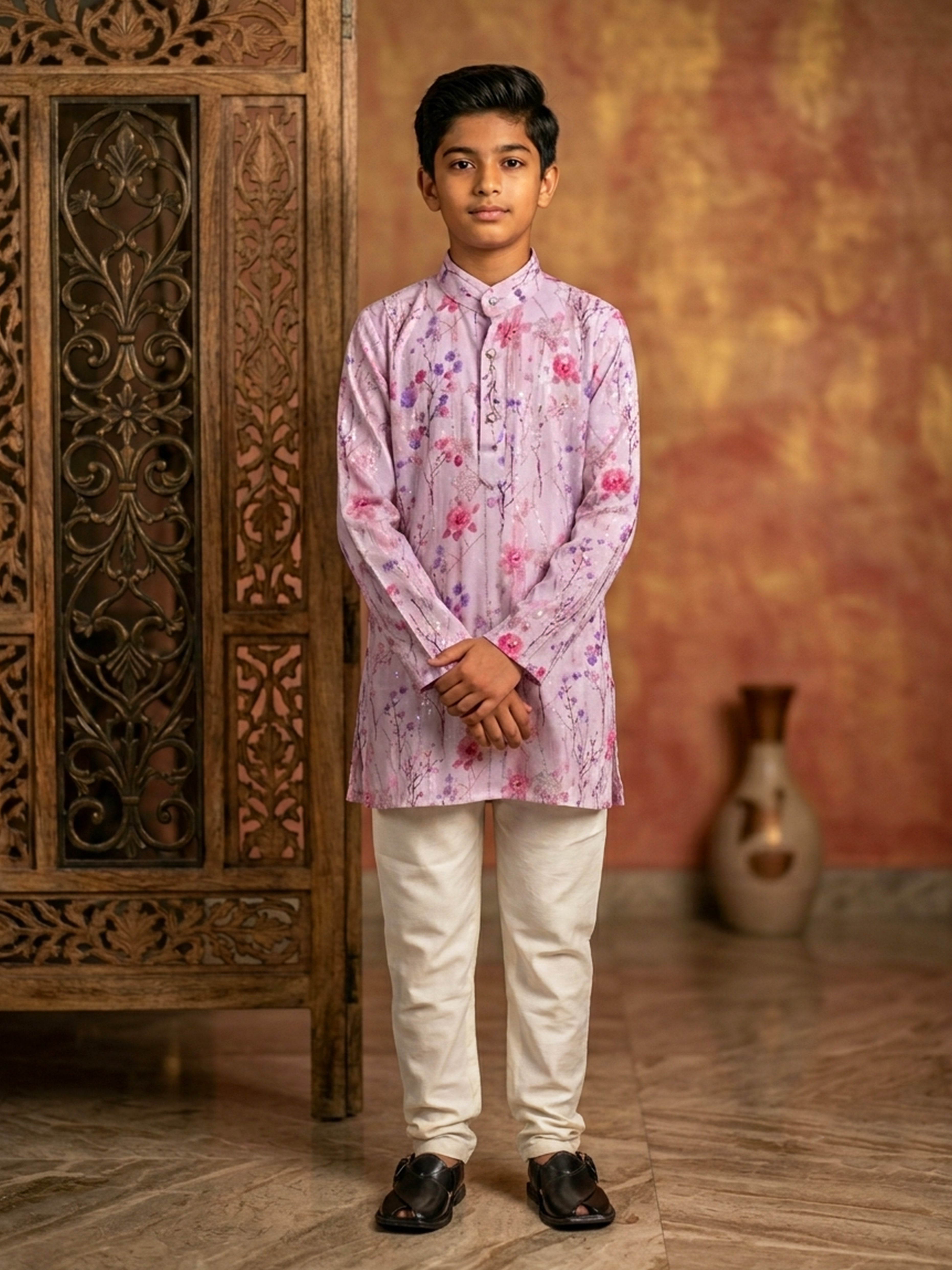 Floral Sequins Embroidered Cotton Kurta Pajama