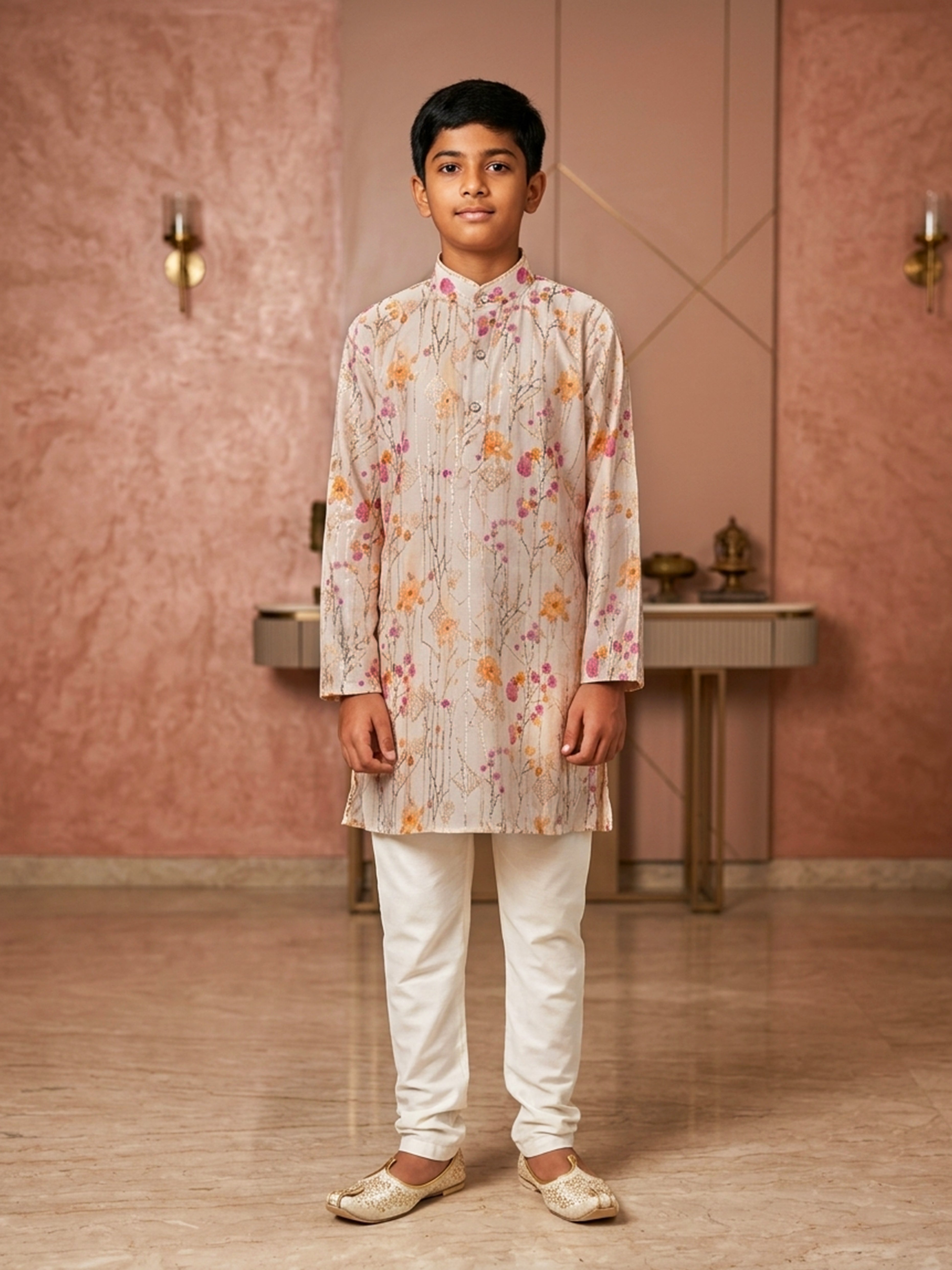 Floral Sequins Embroidered Cotton Kurta Pajama