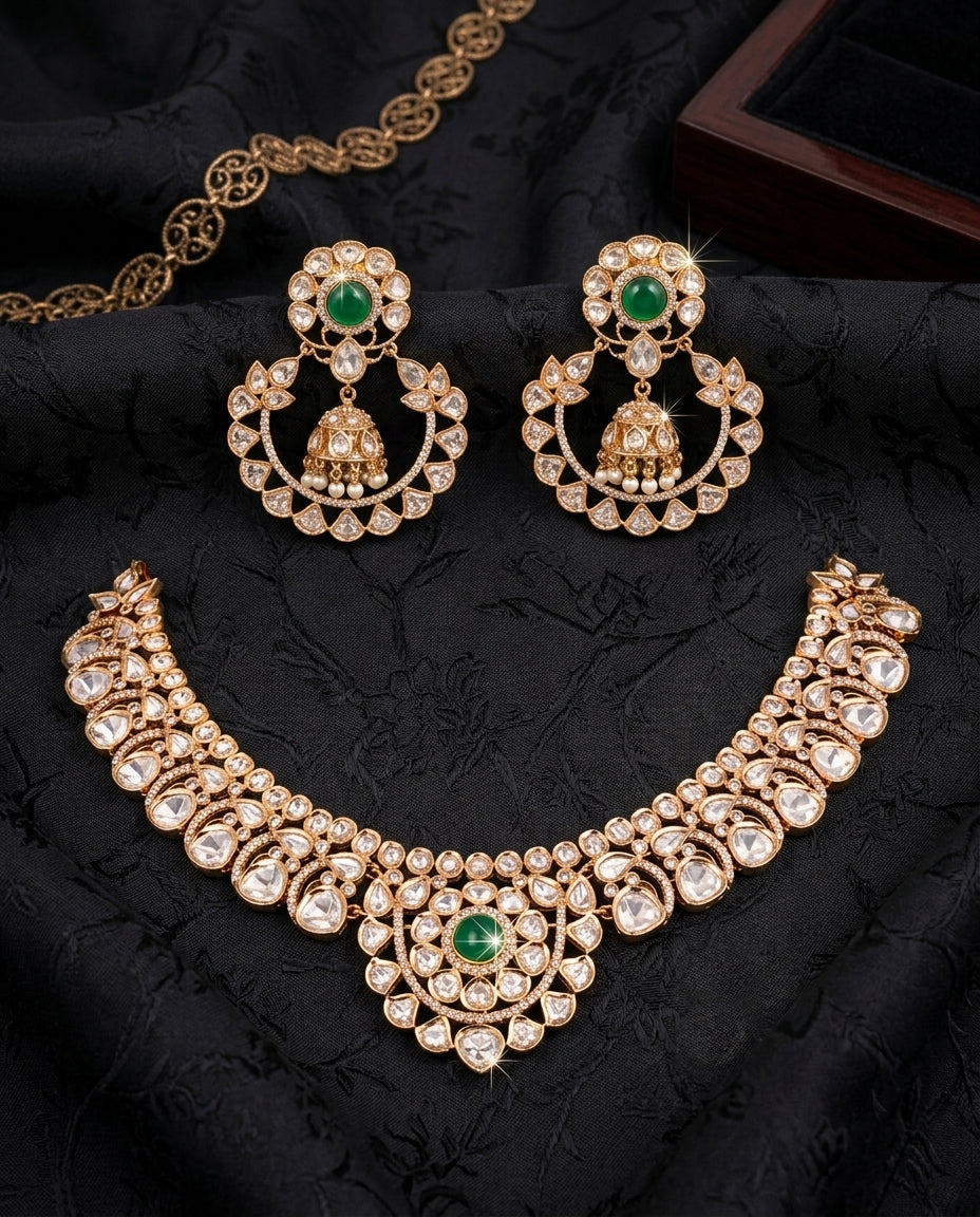 Emerald Luxe Polki Necklace Set