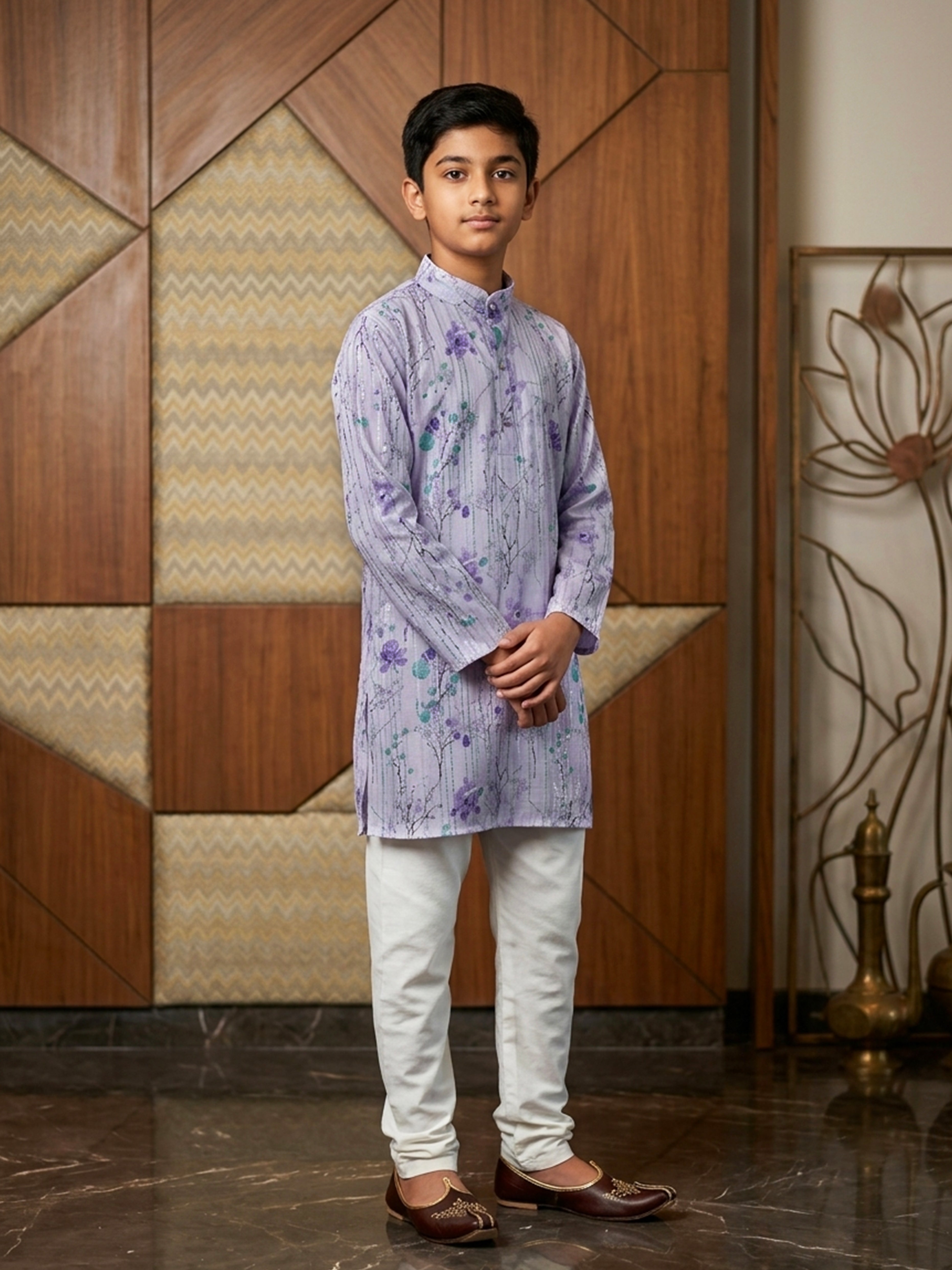 Floral Sequins Embroidered Cotton Kurta Pajama