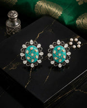 Turquoise-Studded Silver Earrings