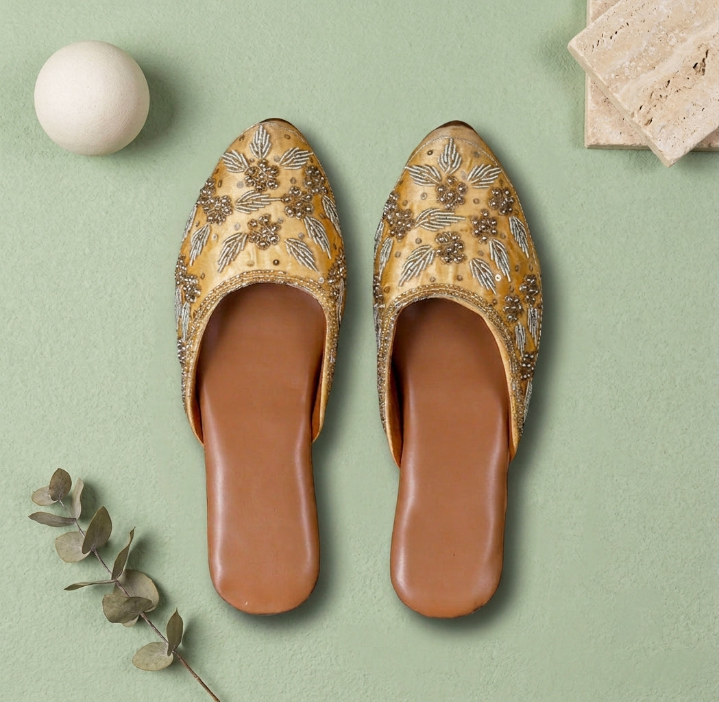 Two Tone Artisan Yellow Mules