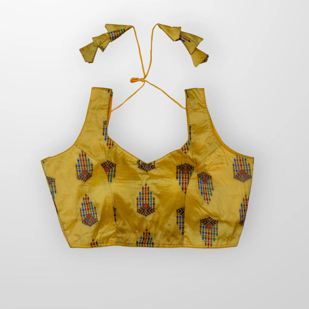 Multicolor Raw Silk U Neck Readymade Blouse