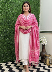 Off-White Silk Three Piece Kurta Set
