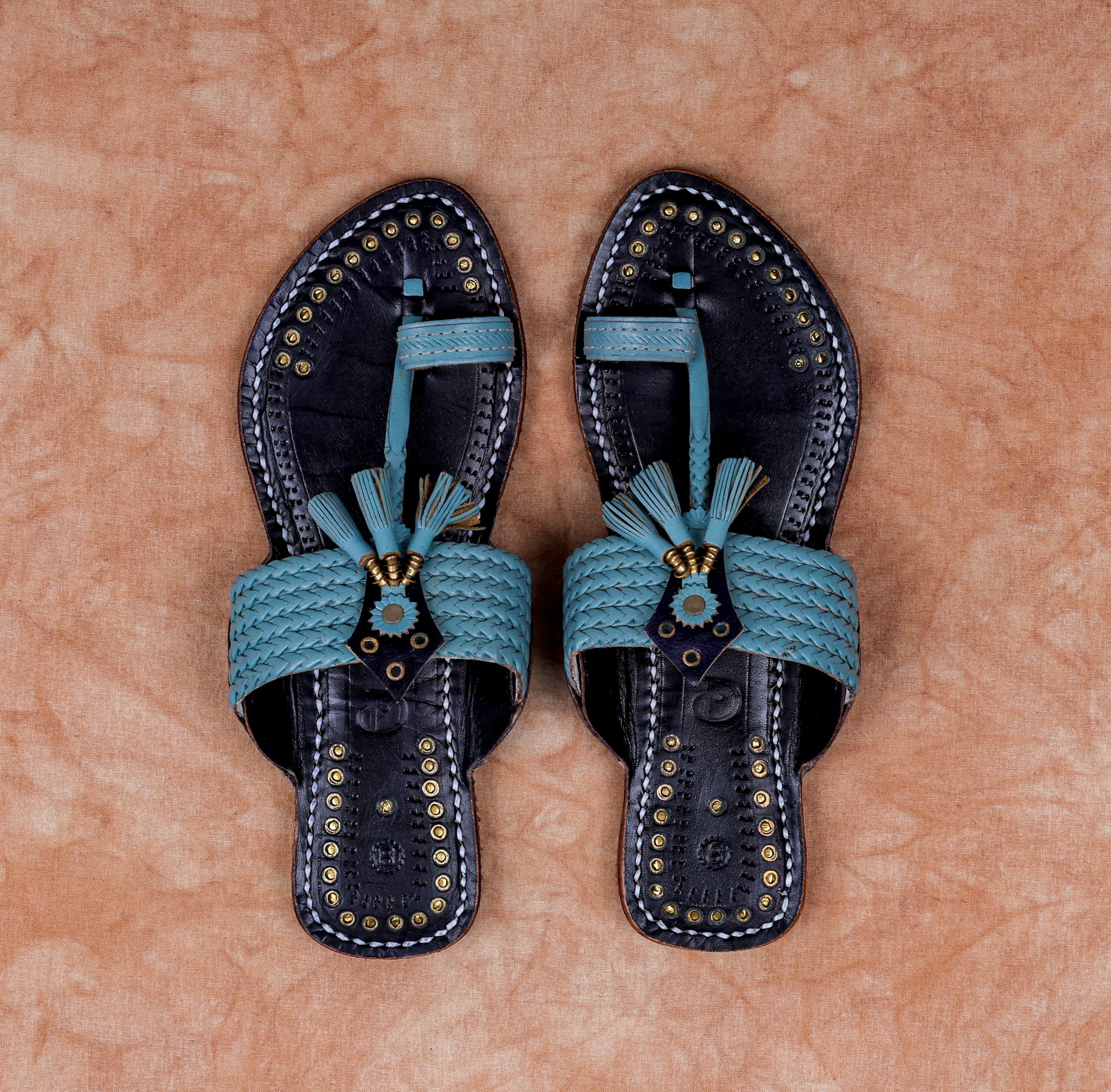 Two Tone Black Artisan Leather Flats