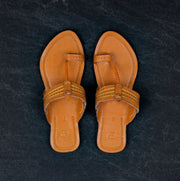 Brown Premium Leather Open Toe Ethnic Flats