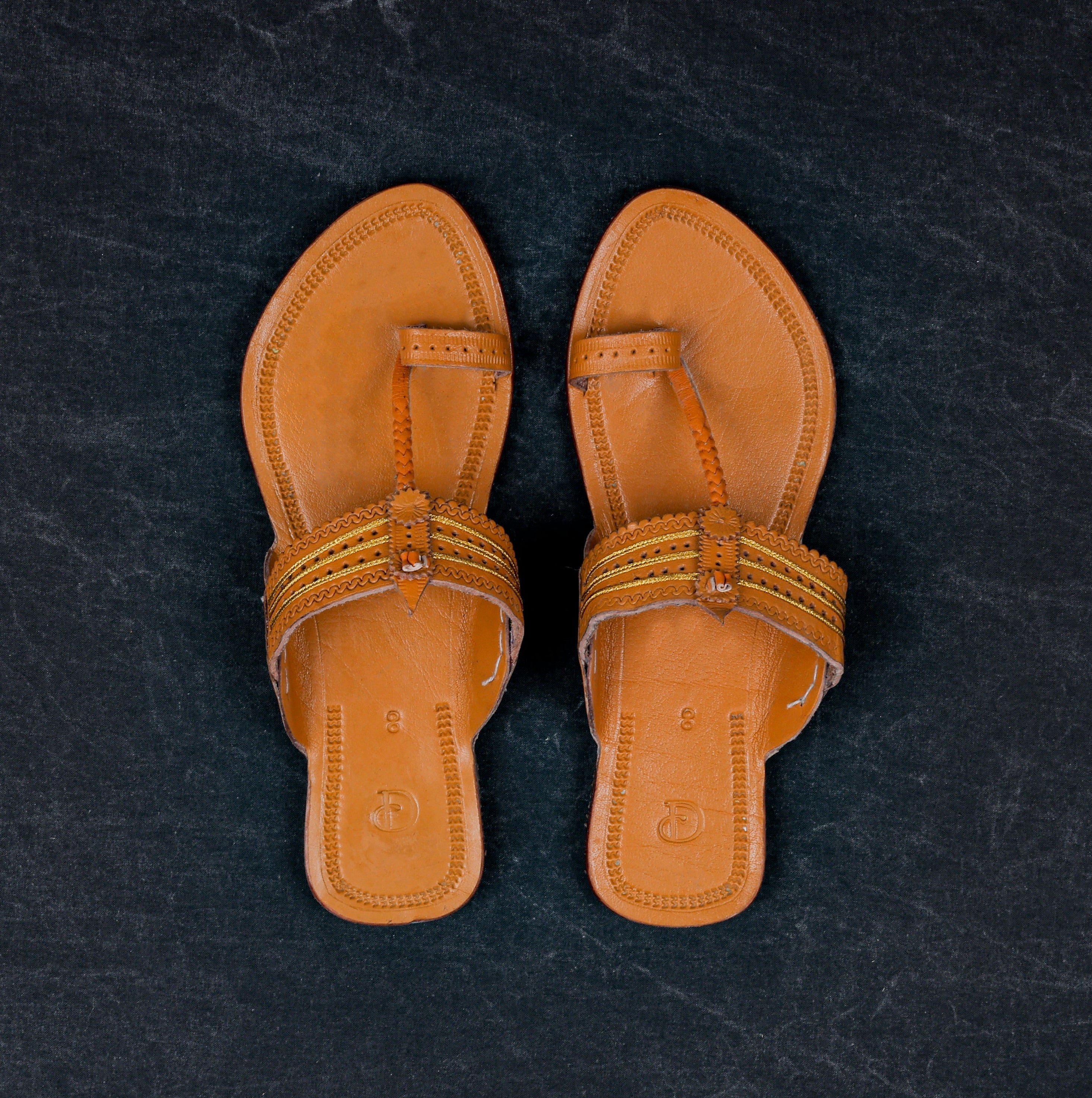 Brown Premium Leather Open Toe Ethnic Flats