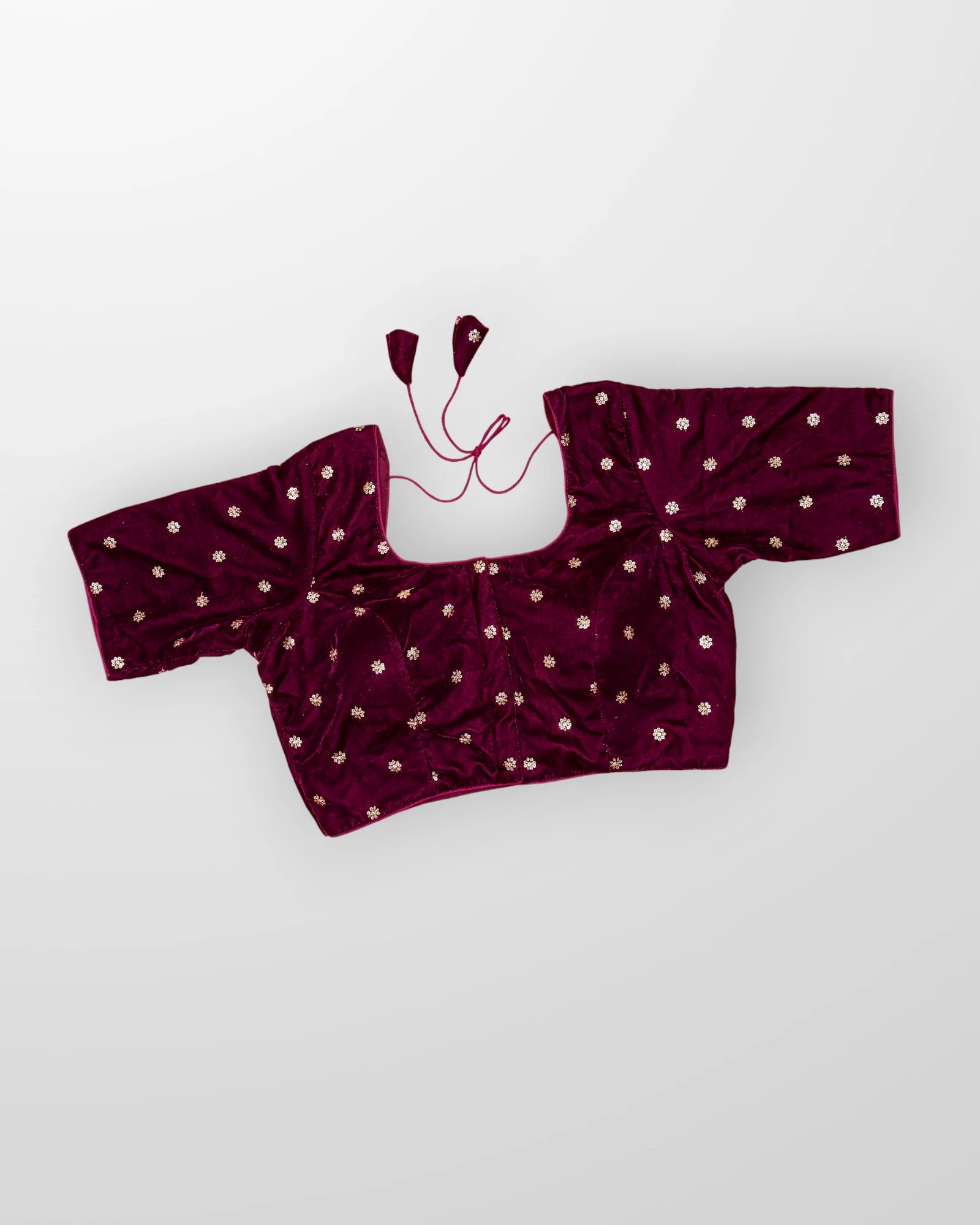 Velvet Deep Back Half Sleeve Blouse