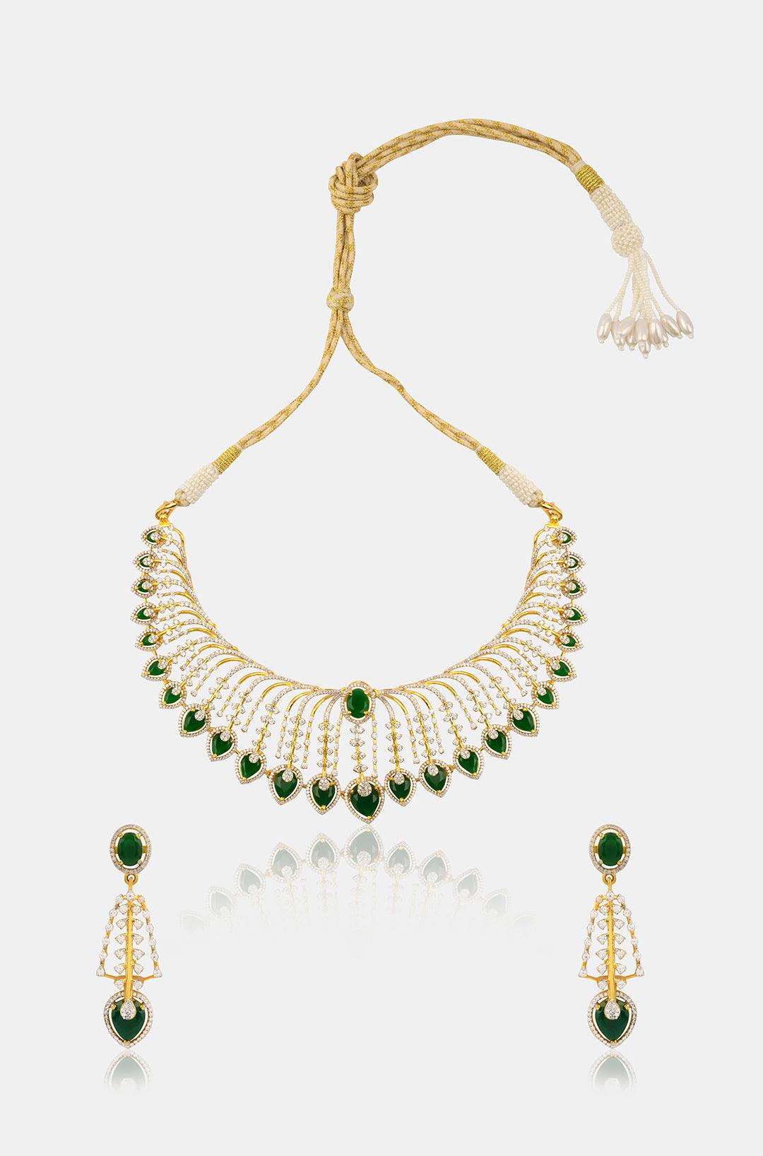 Emerald Accentuated CZ Necklace Set - Dyulokha