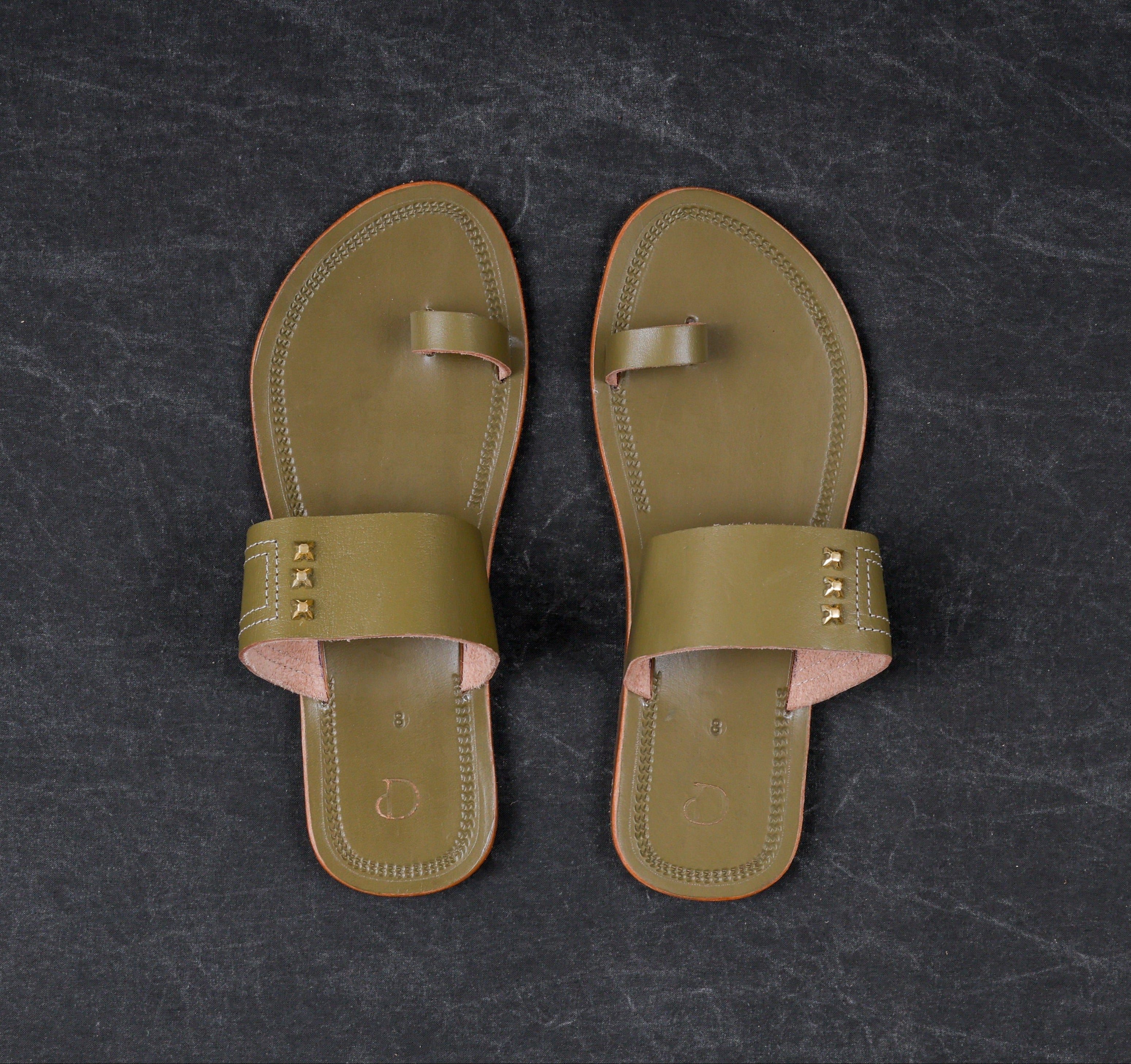 Olive Green Patent Leather Kolhapuri
