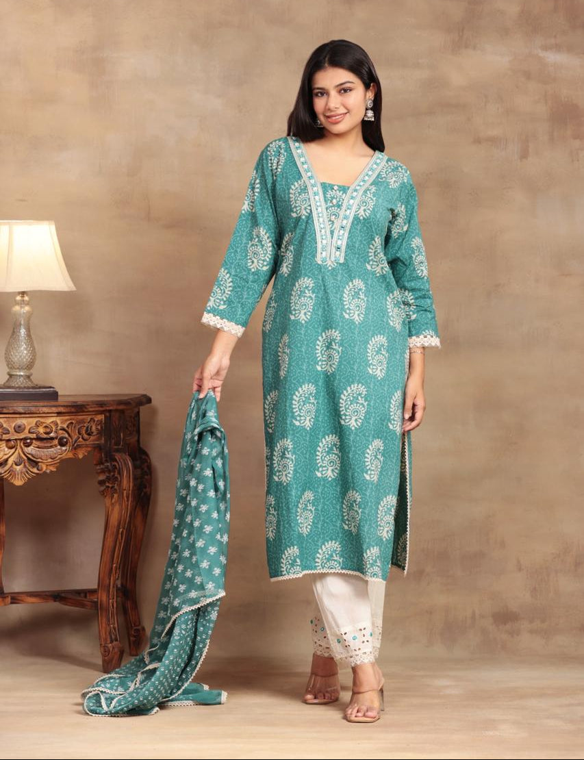 Sequined Embroidered Cotton Kurta Set