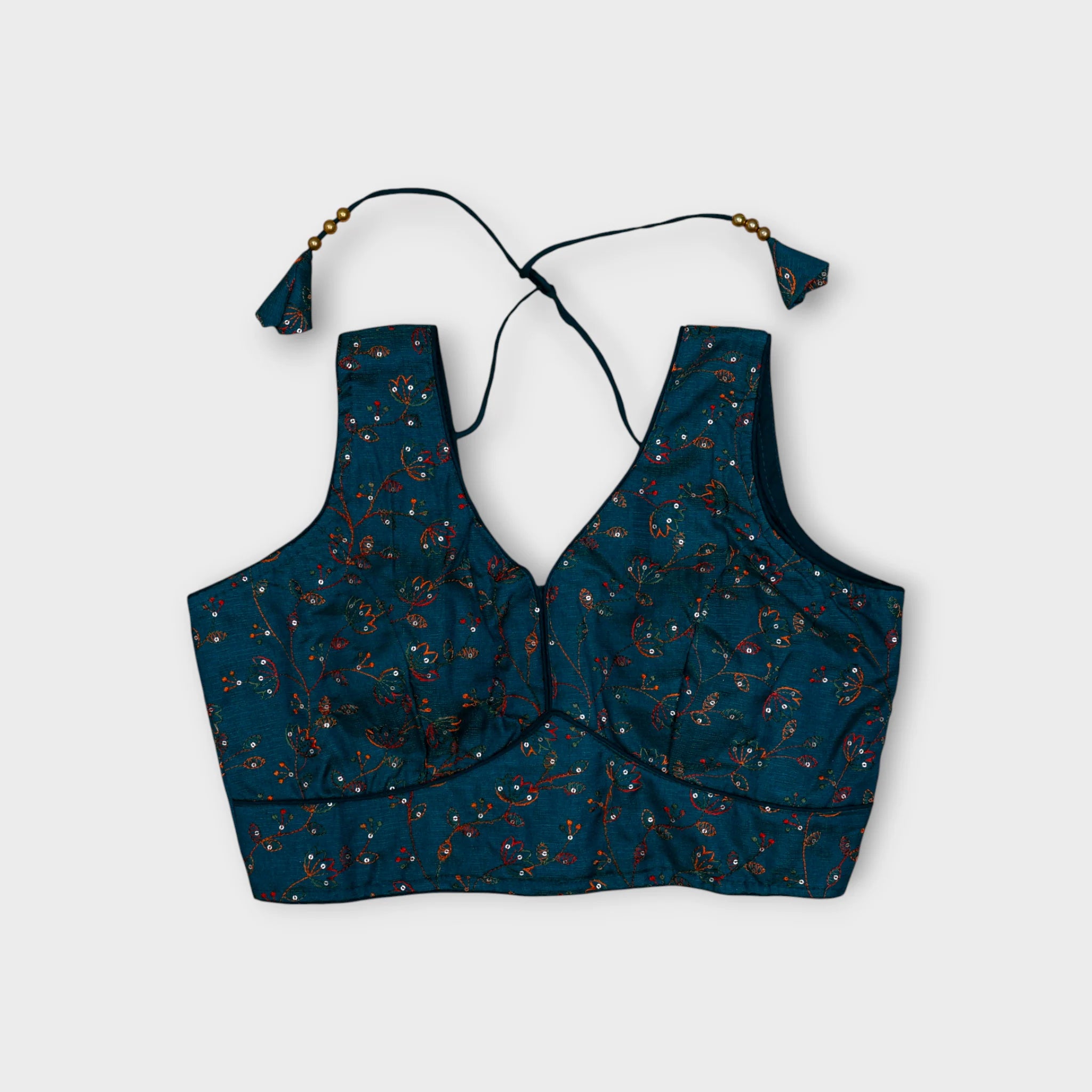 Silk V Neck Embroidered Readymade Blouse
