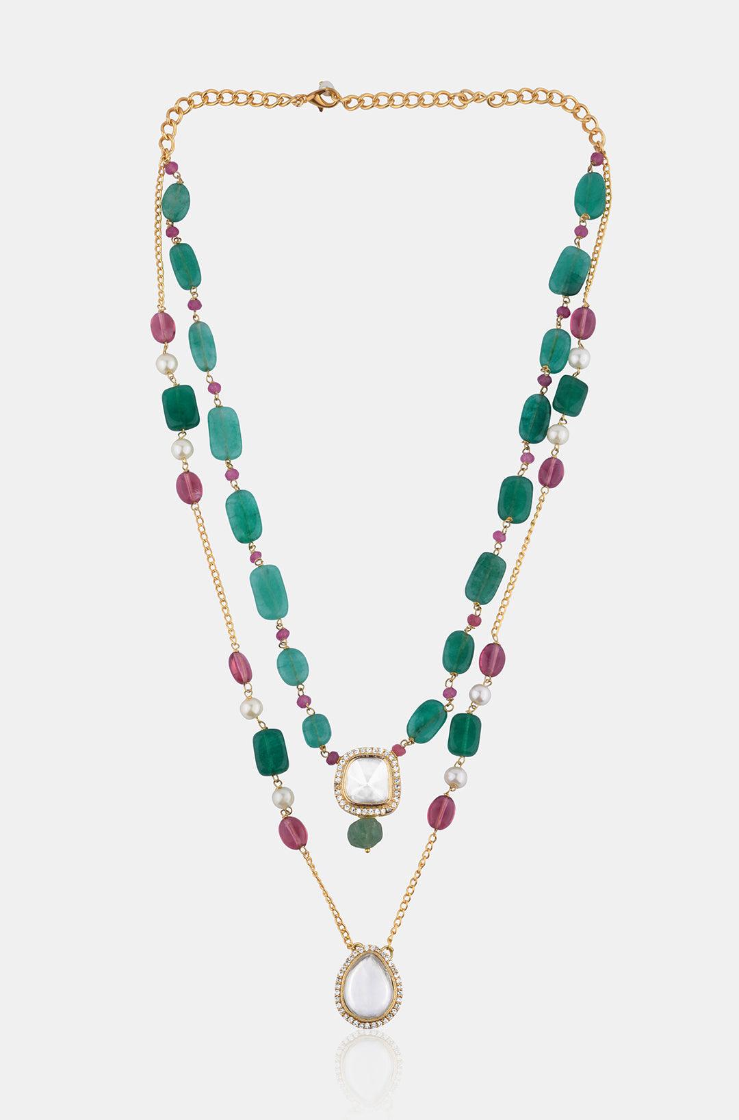 Mint Pearl Polki Pendant Cascade Necklace - Dyulokha
