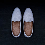 White Textured Almond Fabric Jutti