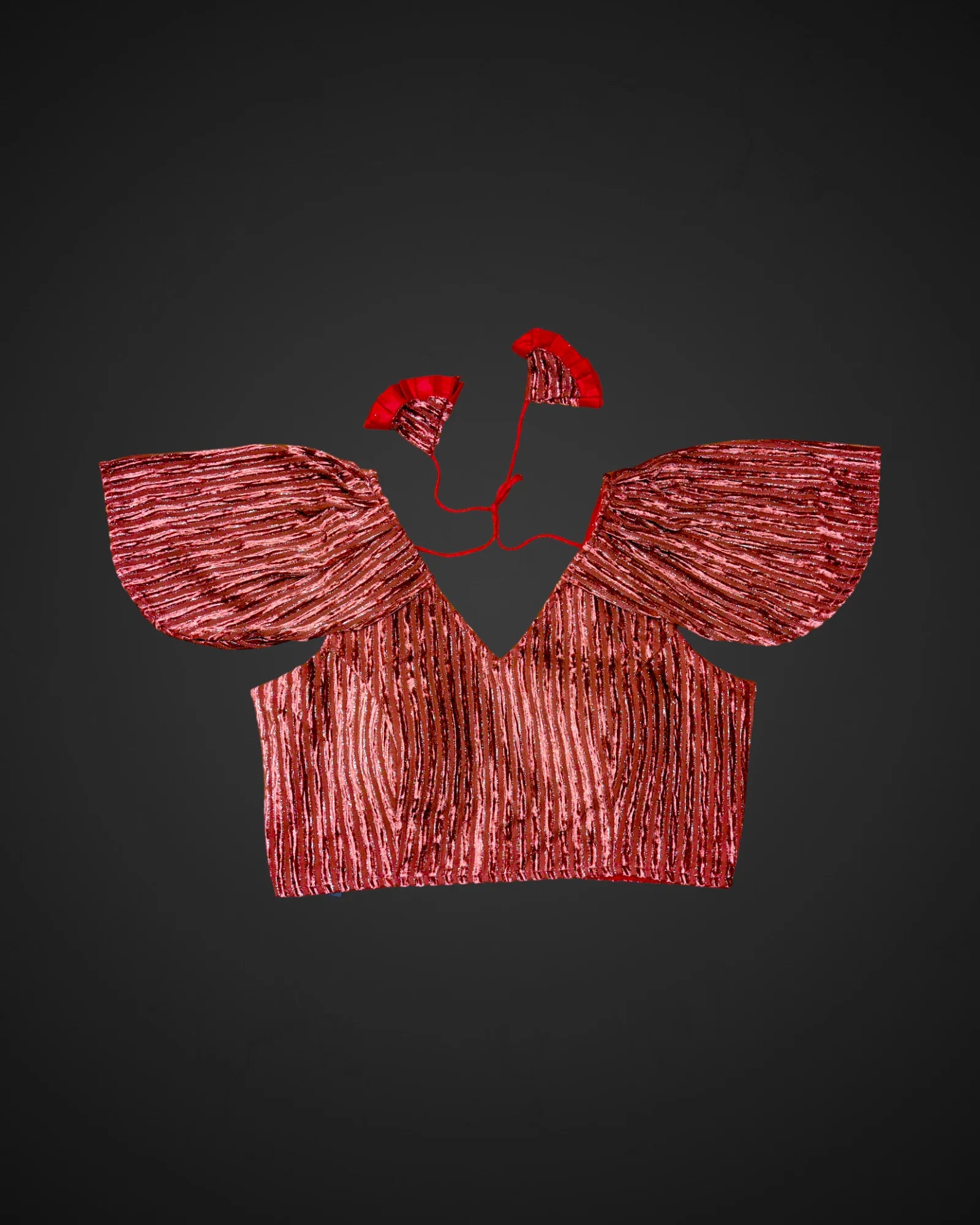 Velvet Ruffle Sleeve V Neck Readymade Blouse