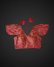 Velvet Ruffle Sleeve V Neck Readymade Blouse