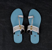 Sky Blue Open Toe Artisan Leather Flats