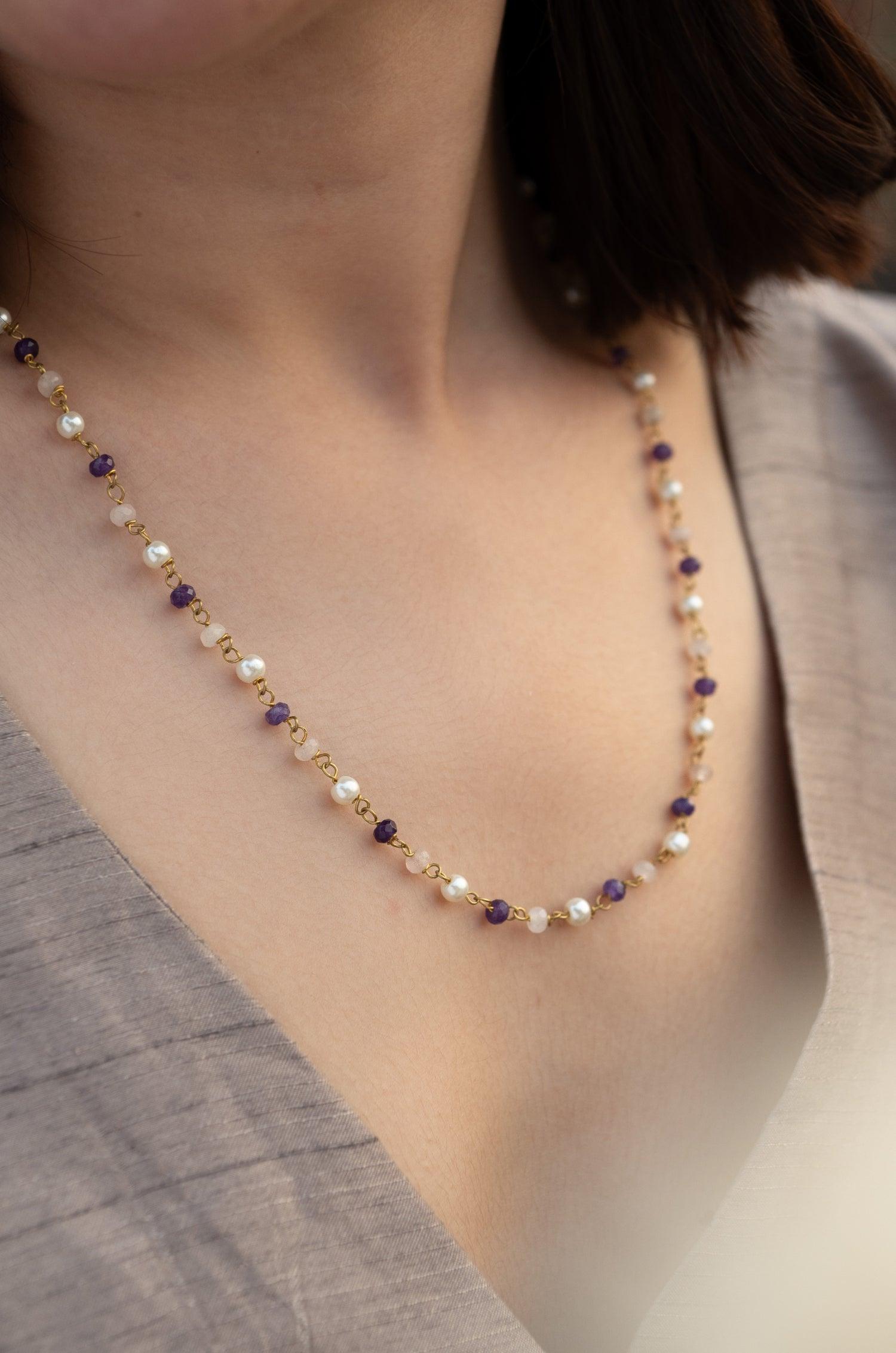 Purple Gem Pearls Necklace - Dyulokha