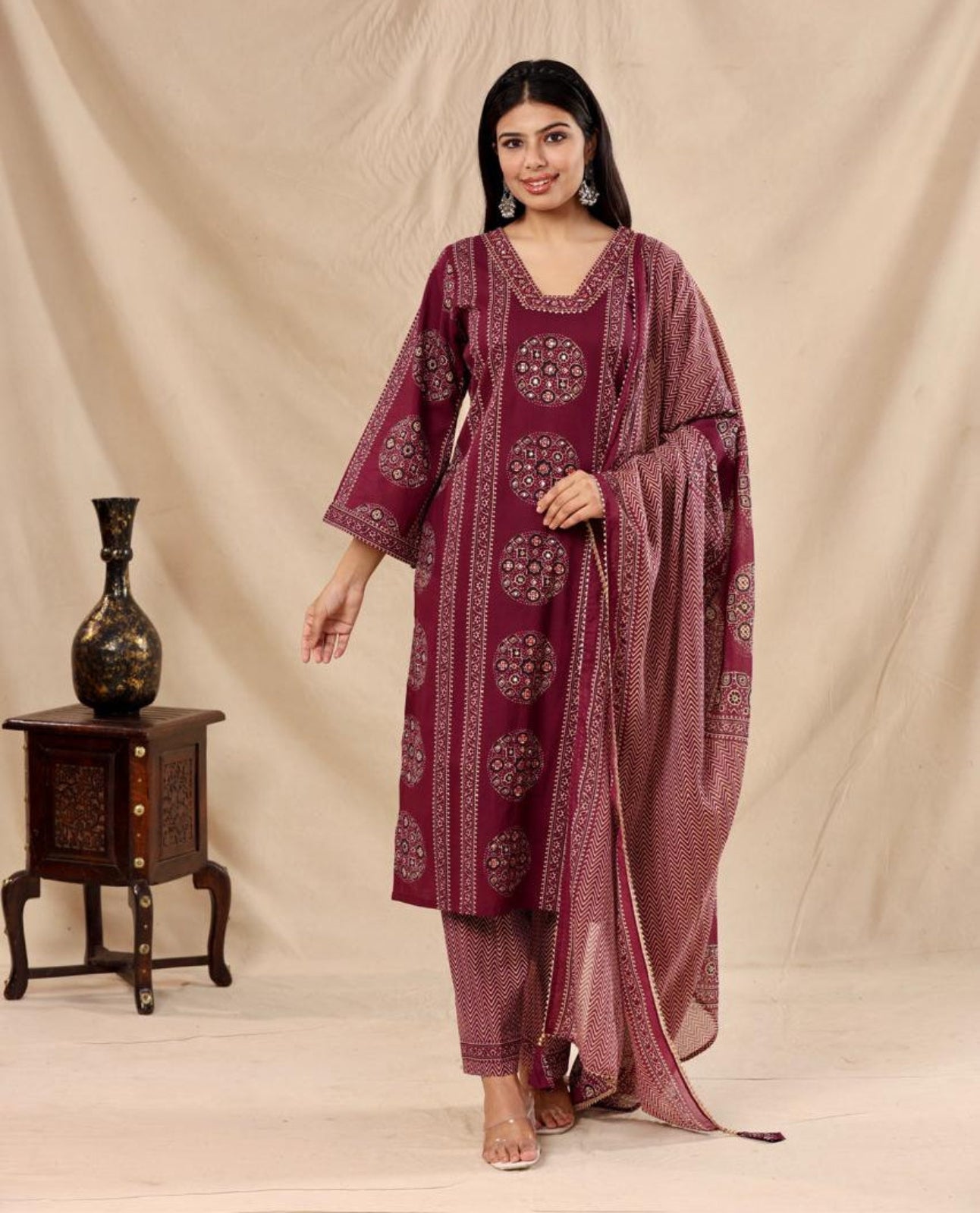 Mirror Embroidered Cotton Kurta Set