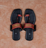 Black Two Tone Artisan Leather Flats
