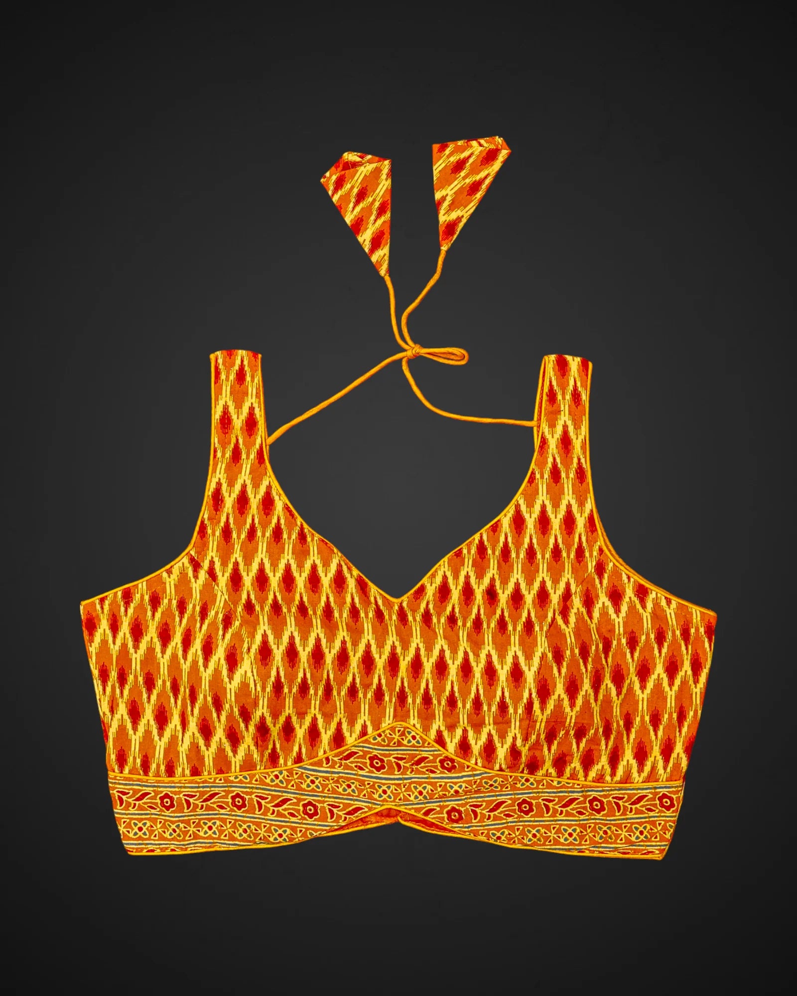 Ajrak Print Cotton V Neck Readymade Blouse