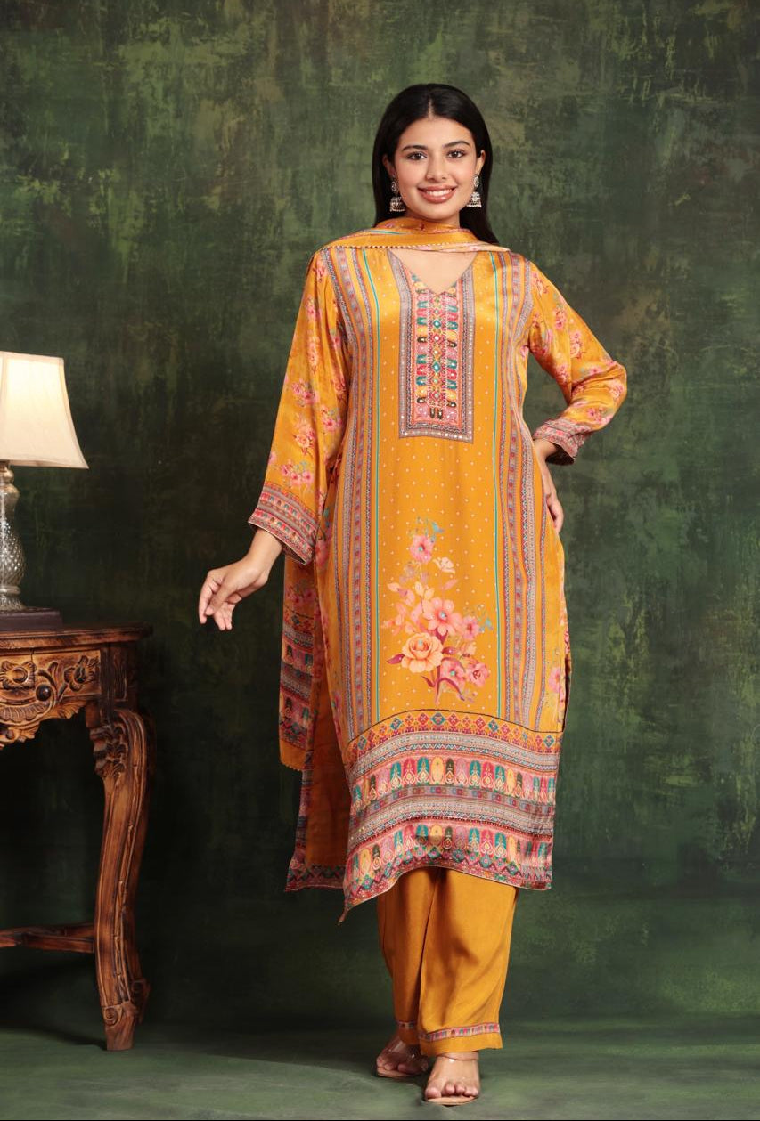 Sequined Cotton Kurta Set With Printed Dupatta