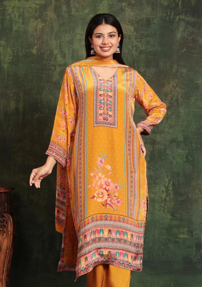 Sequined Cotton Kurta Set With Printed Dupatta