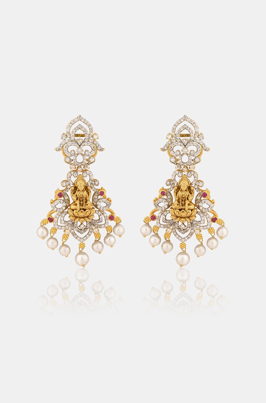 Golden Serenity CZ Temple Necklace Set - Dyulokha