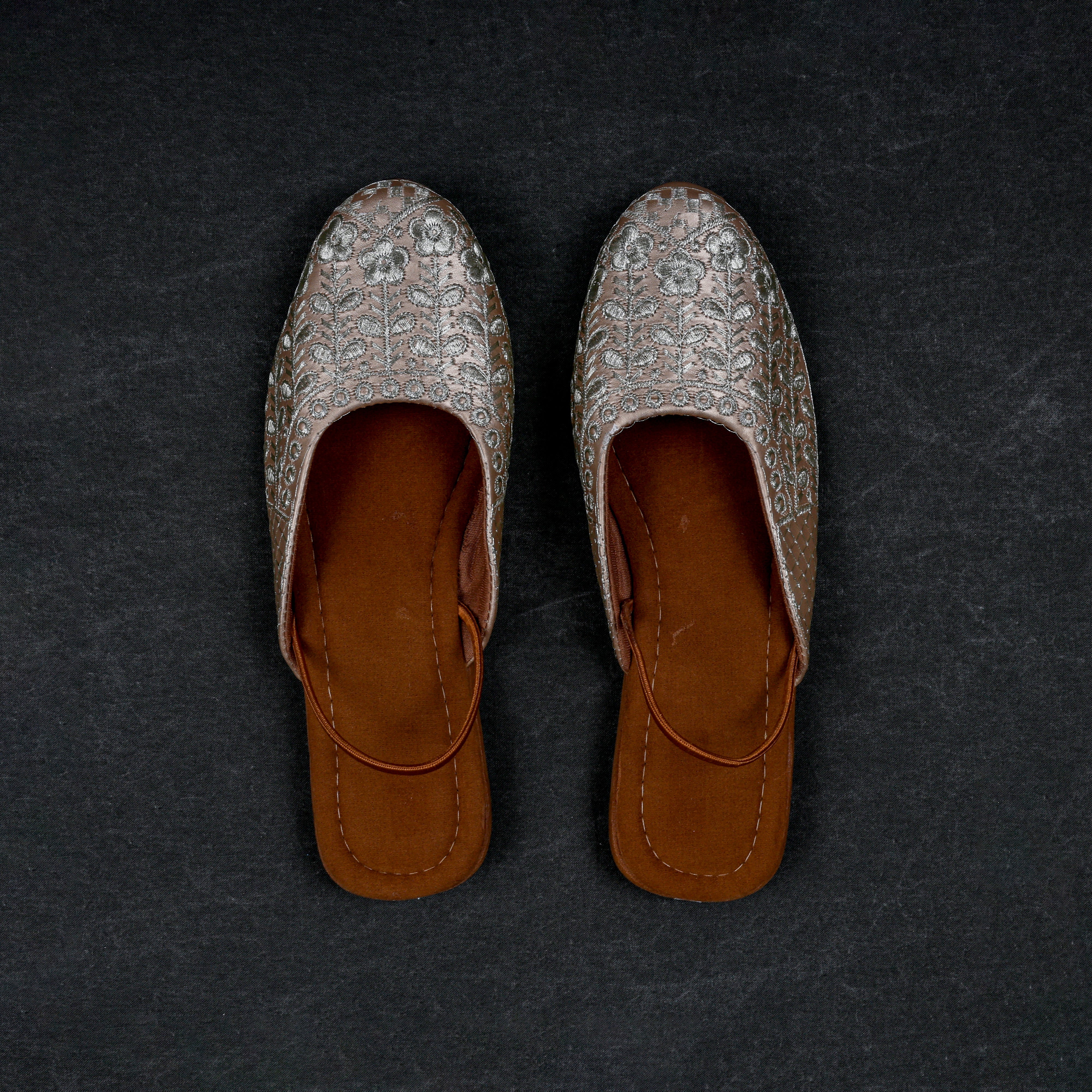 Gold Textured Rexine Mules