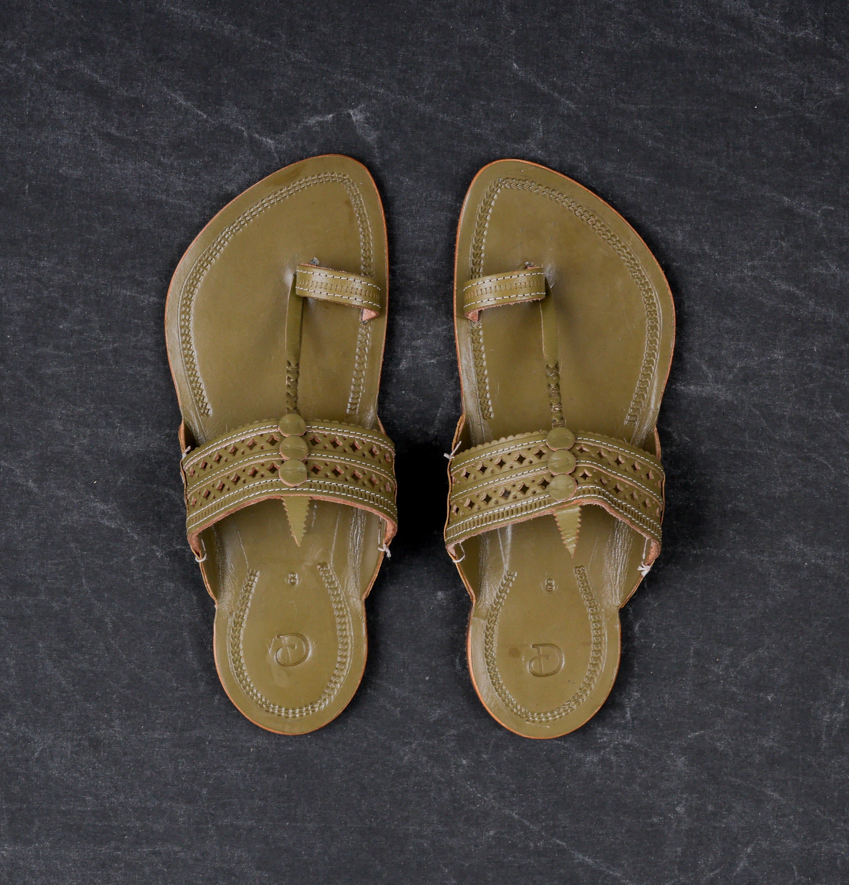 Olive Green Open Toe Kolhapuri Sandals